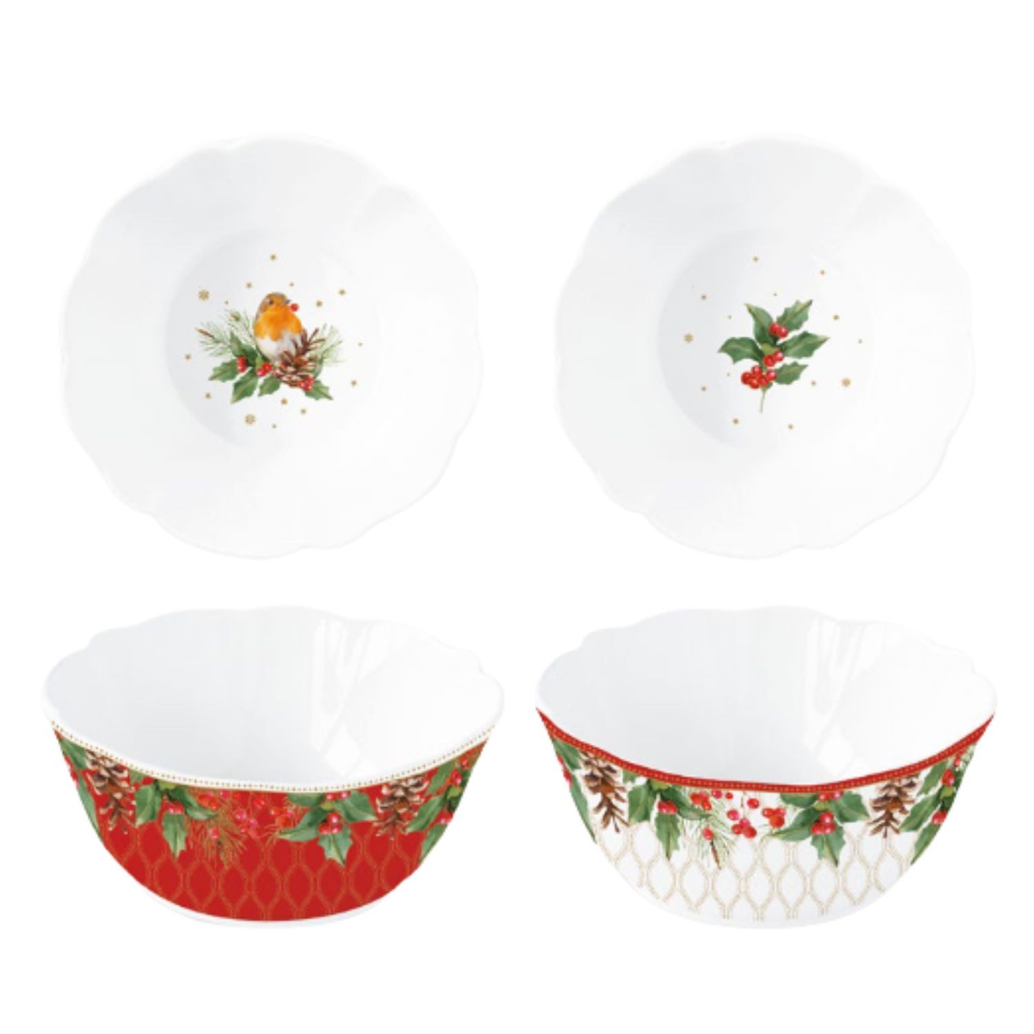 EasyLife Müslischüssel Christmas Berries, Porzellan, Spülmaschinengeeignet, Weiß, Rote Beeren, H: 6cm