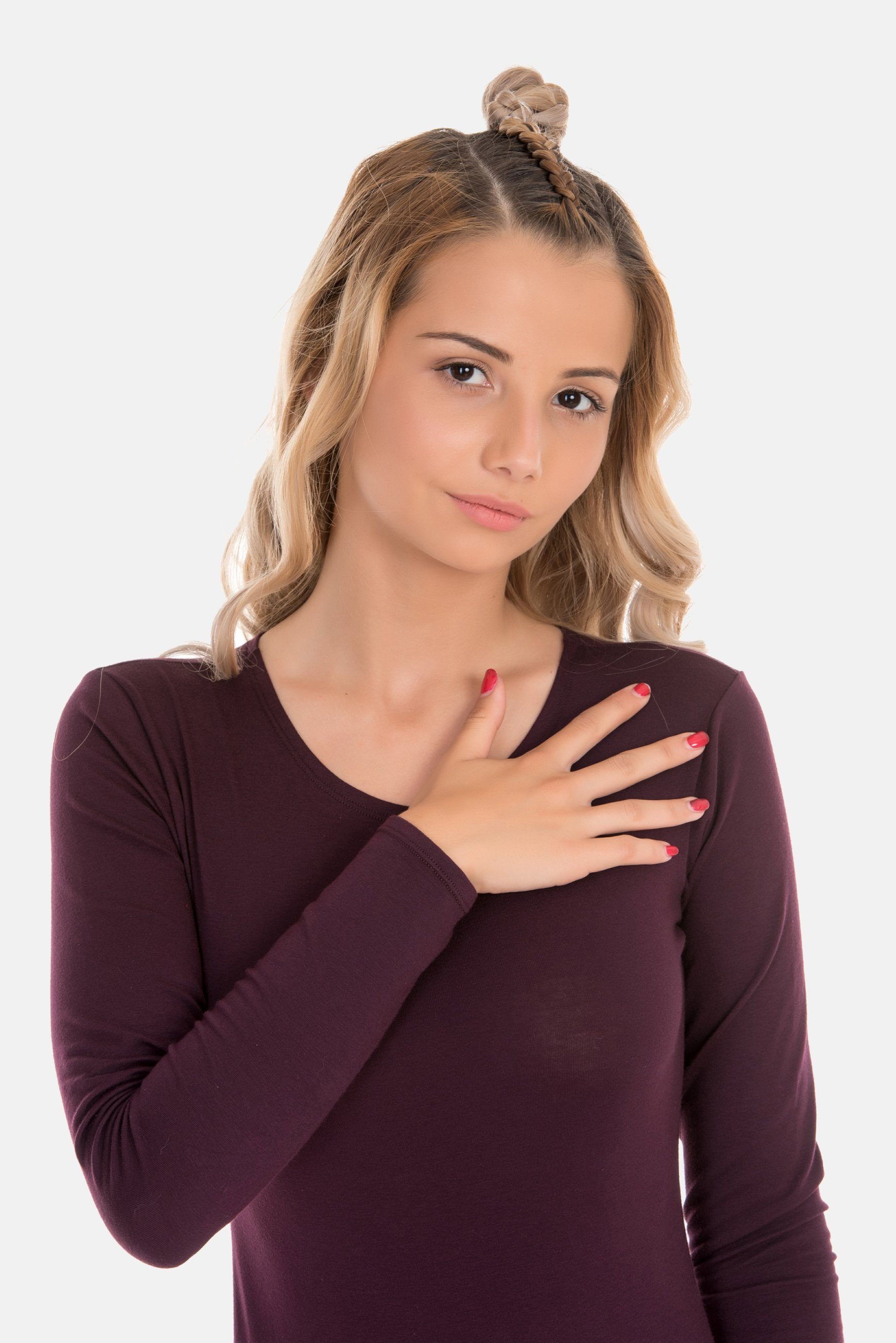 Evoni Stringbody Damen Langarmbody Rundhals