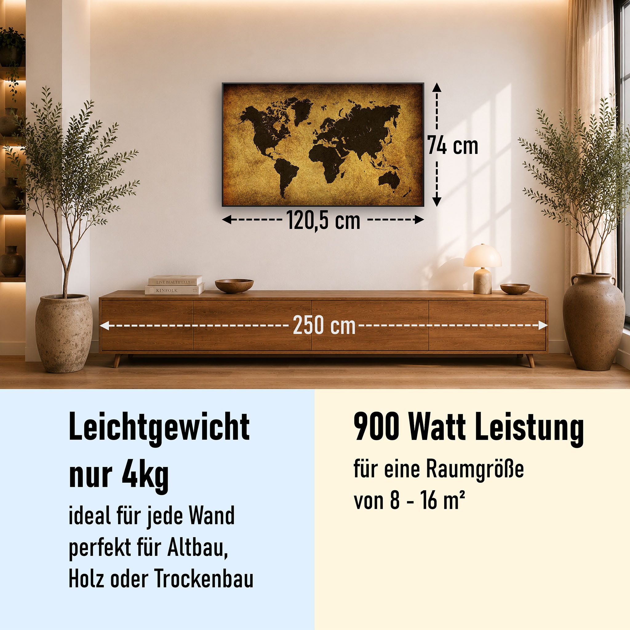 STEINFELD Heizsysteme Infrarotheizung Bild 900W, 120x74cm, Made in Germany, 7 Jahre Garantie, mit Thermostat, Schwarz