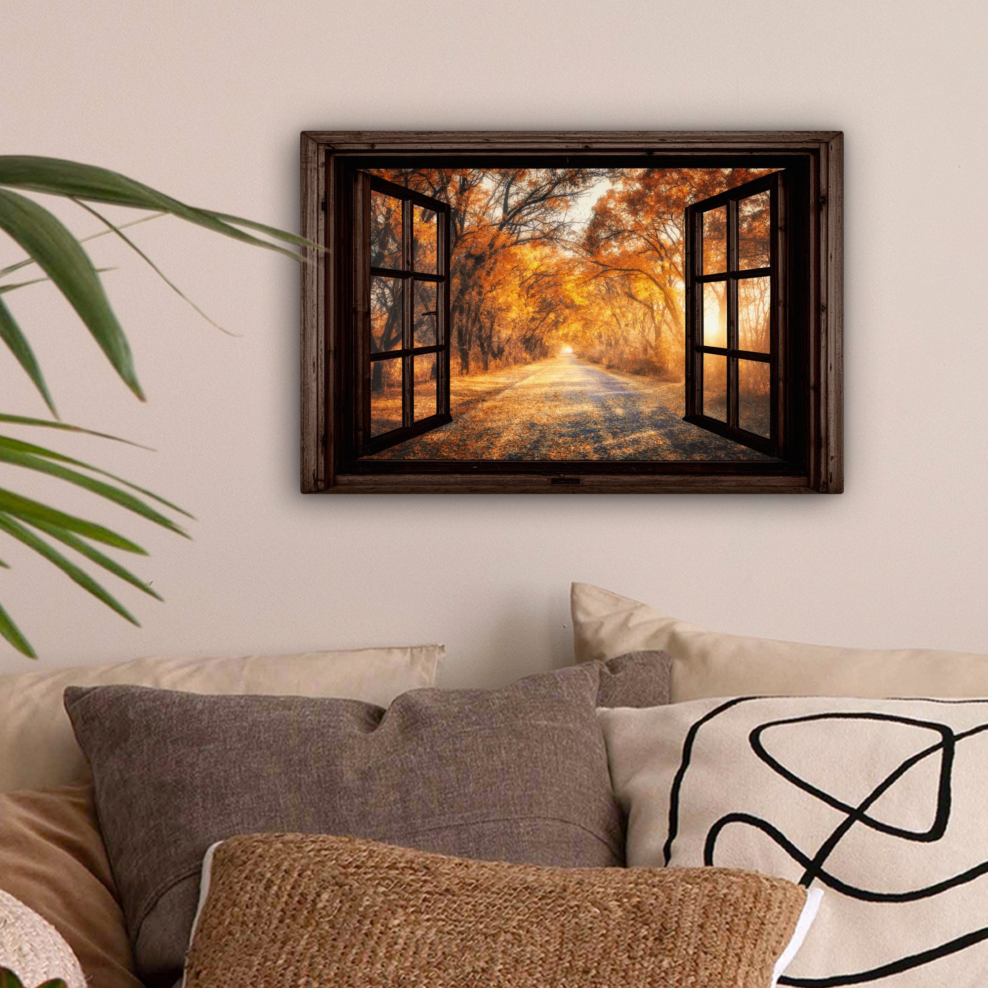 OneMillionCanvasses® Leinwandbild Wald - Herbst - Bäume - Natur - Fensterbl günstig online kaufen