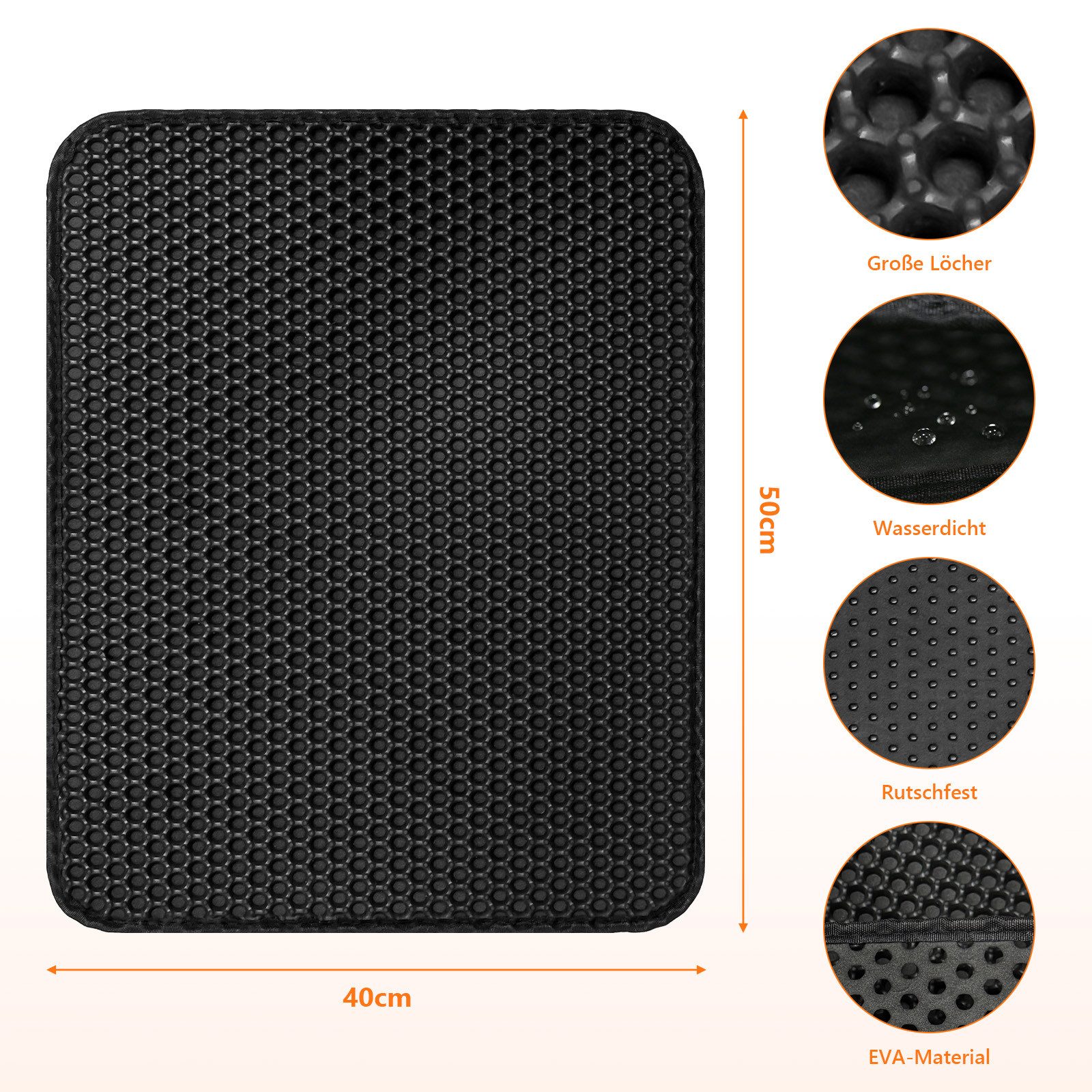 SunJas Katzentoilette Katzenklo Matte, 50x40cm Waben Doppelschicht Katzenstreu Matte, Urin- & wasserdichte Katzenmatte für Katzenklo, leicht zu reinigen