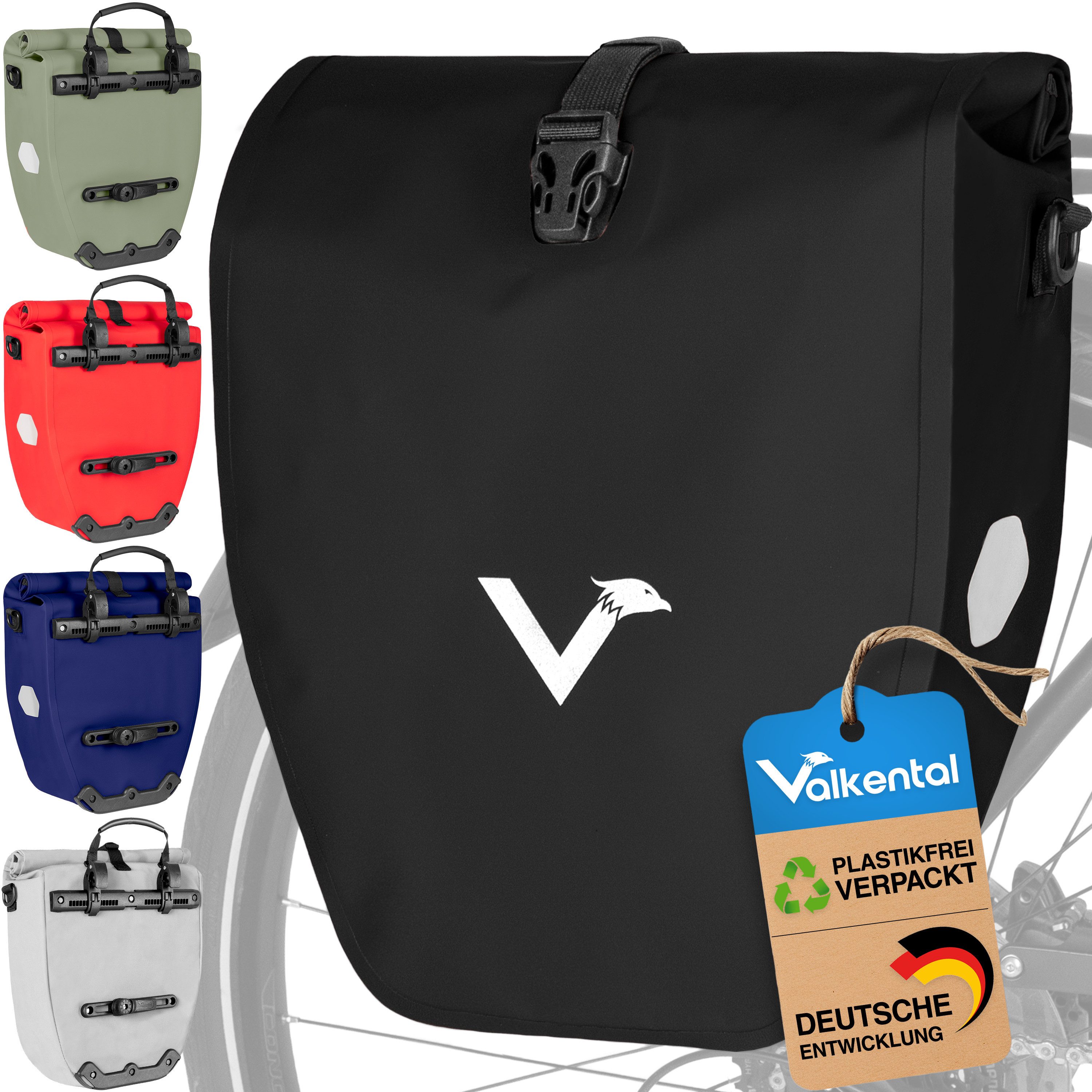 Valkental Fahrradtasche Gepäckträgertasche - Fahrradtasche für Gepäckträger, wasserdicht, große Reflektoren, 20L & 28L