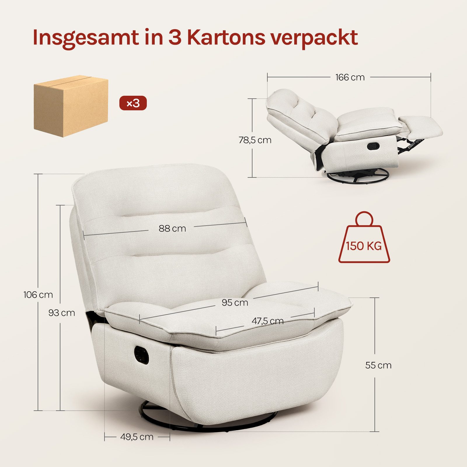 Woltu Relaxsessel, mit Liegefunktion, mit klappbarer Fußstütze, 95 cm breite Sitzfläche