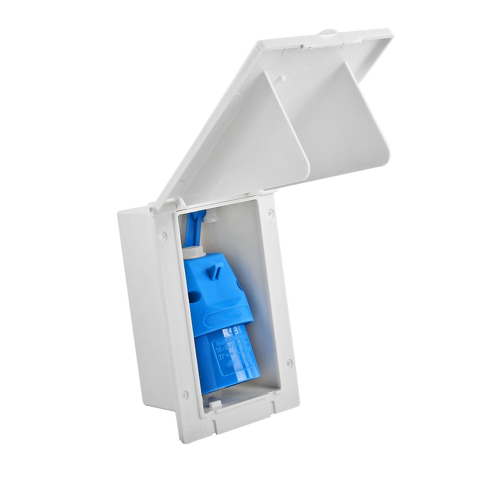 Wamovo Steckdose CEE Aussensteckdose weiß 200-250V, 16A, Klappbarer Stecker