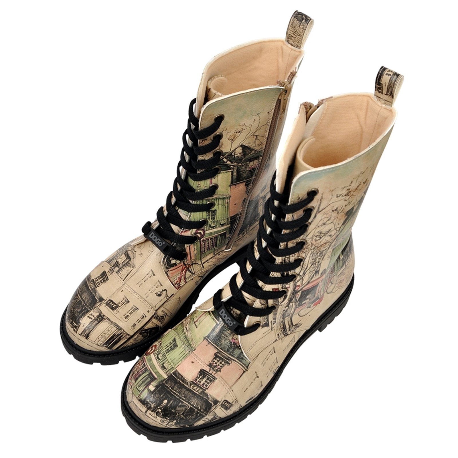 DOGO Zipsy High-Top Boots Bonjour Paris Damen Stiefeletten Schnürboots Handgefertigt