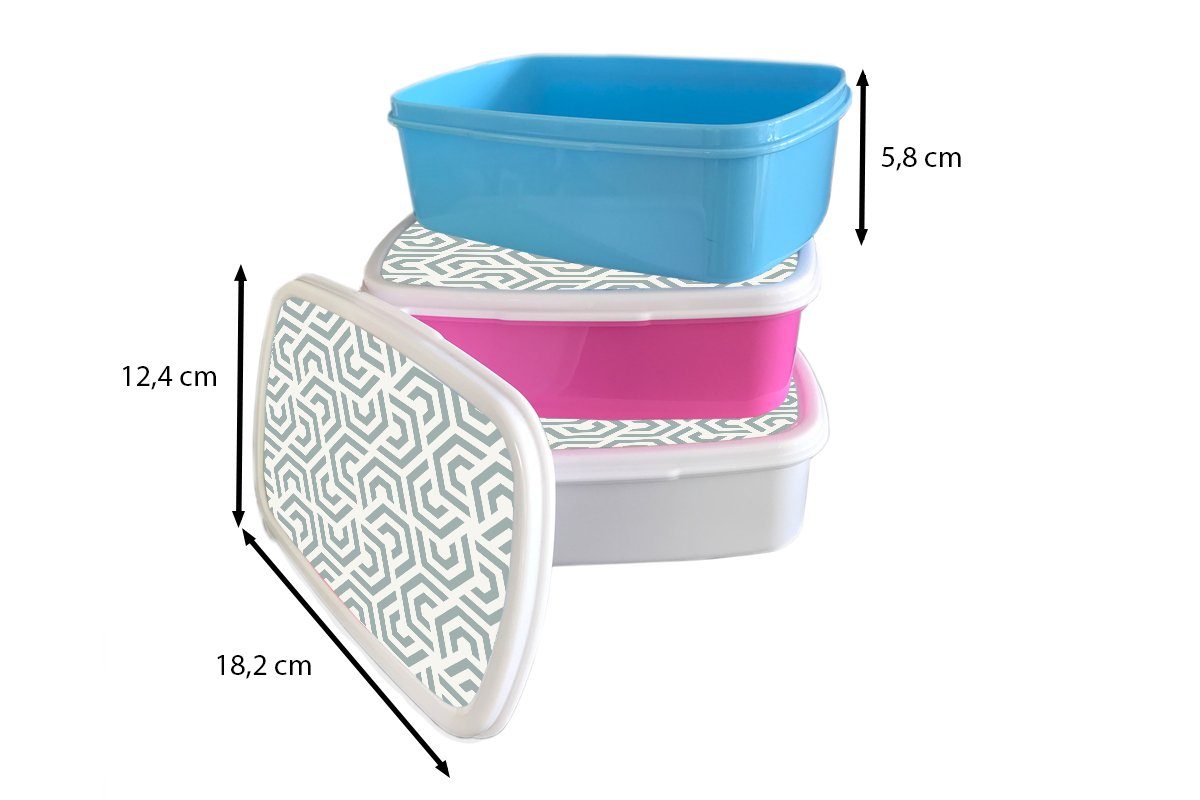 MuchoWow Lunchbox Kunststoff, Design weiß - und für Kinder - Muster und Erwachsene, Mädchen Brotbox (2-tlg), - Jungs für Brotdose, Linie Grün