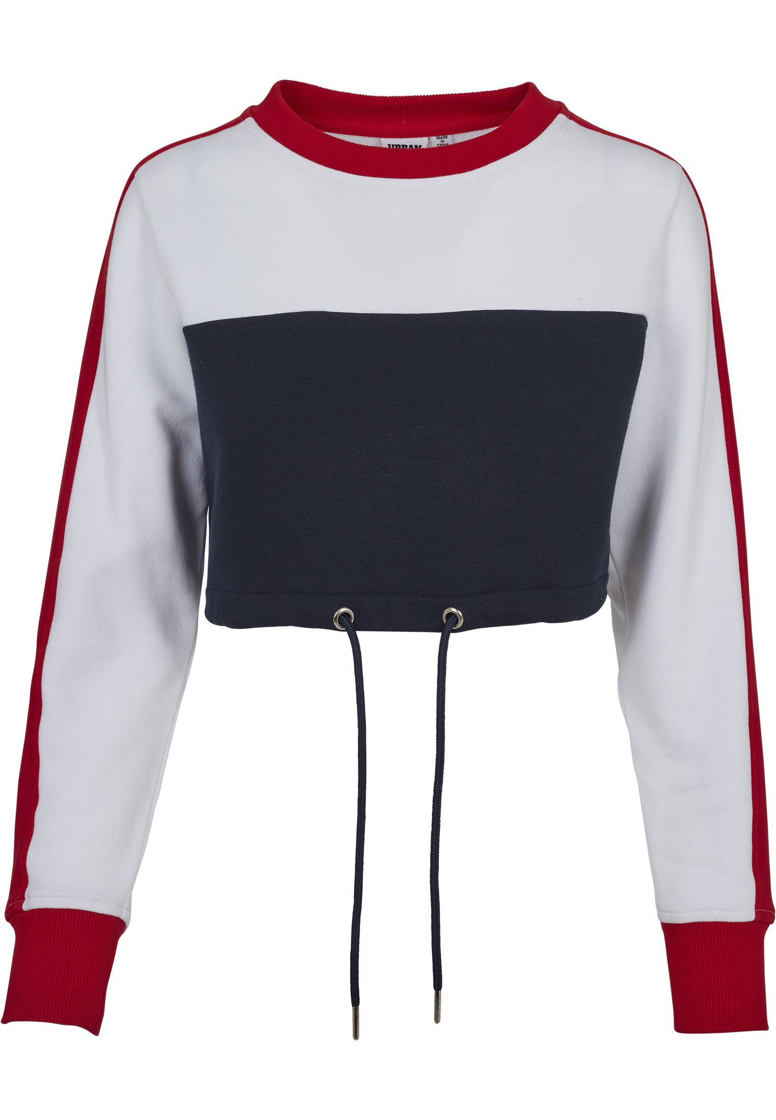 Sweater Stripe URBAN 3-Tone CLASSICS navy/white/firered Damen (1-tlg) Cropped Crew Ladies