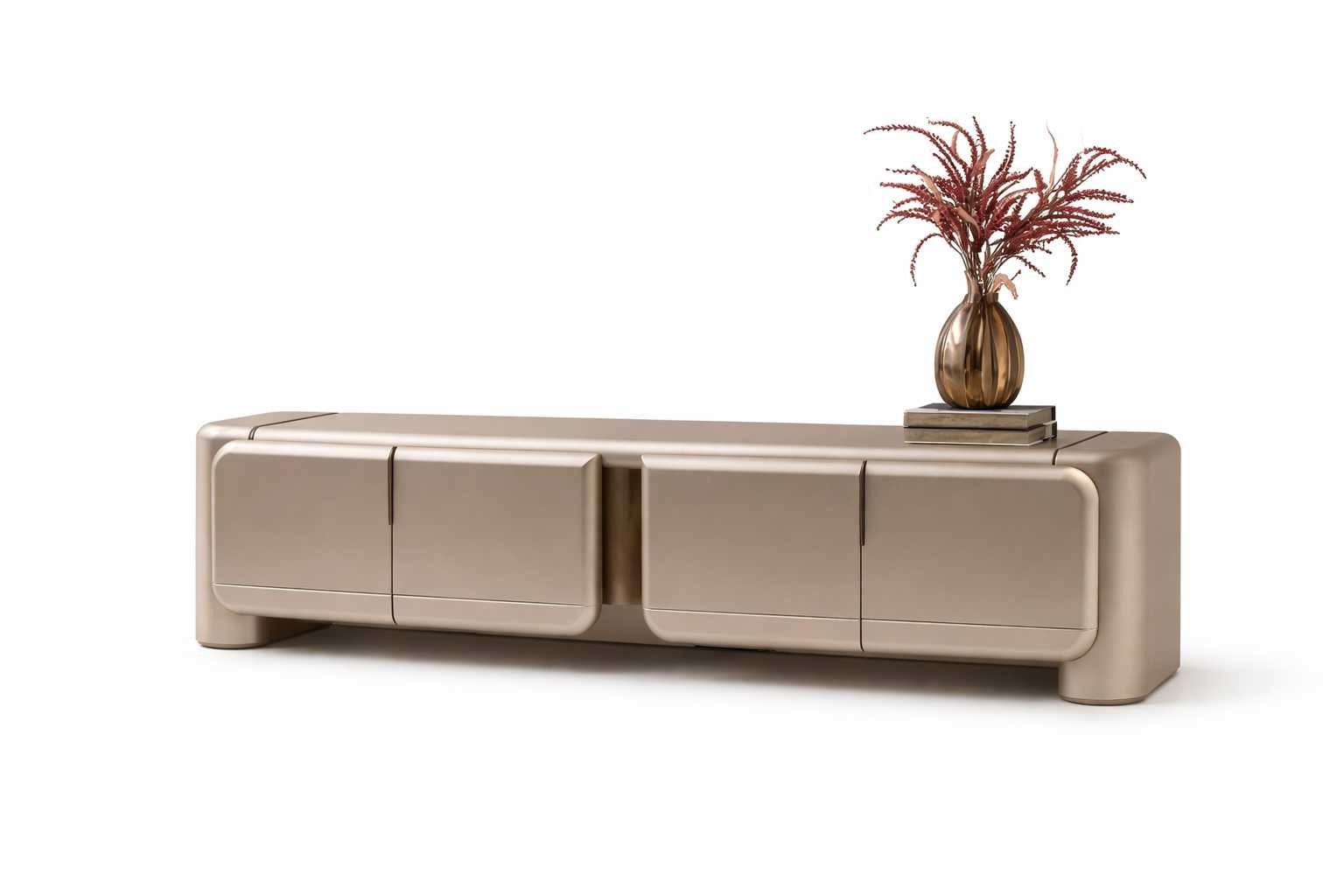 Xlmoebel Lowboard Elegantes TV-Lowboard aus Holz in Gold mit 4 Türen für Ihr, Made in Europa