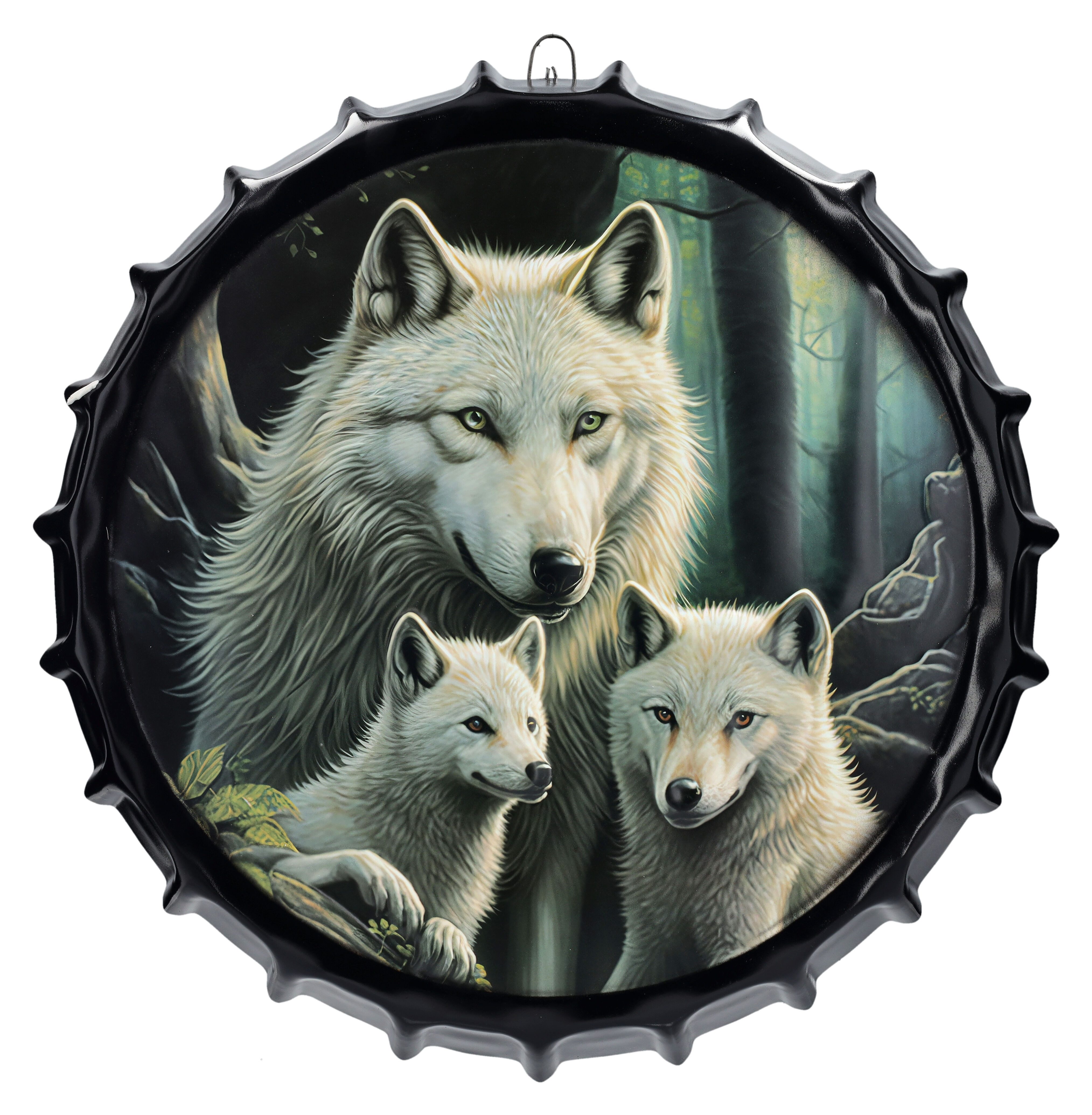 Figuren Shop GmbH Metallschild Blechschild Kronkorken - Wolf Watcher - Metallschild Tier Motiv Deko