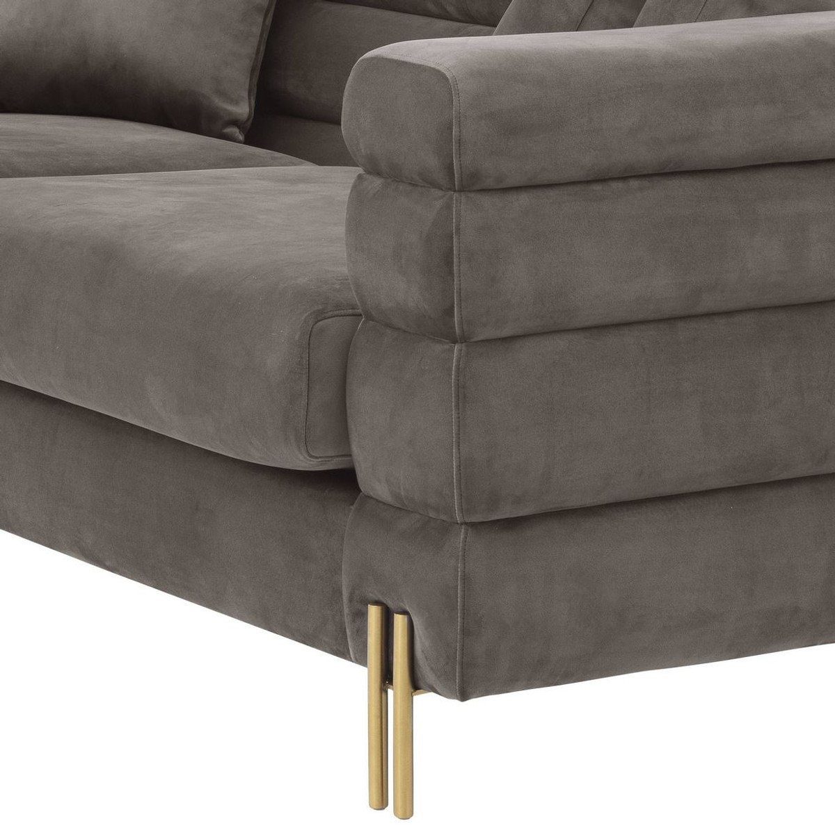 Padrino mit Luxus 230 Wohnzimmer 70,5 x / Möbel Casa x Sofa - cm Couch - Samtstoff Luxus Grau edlem Sofa H. 95 Messingfarben