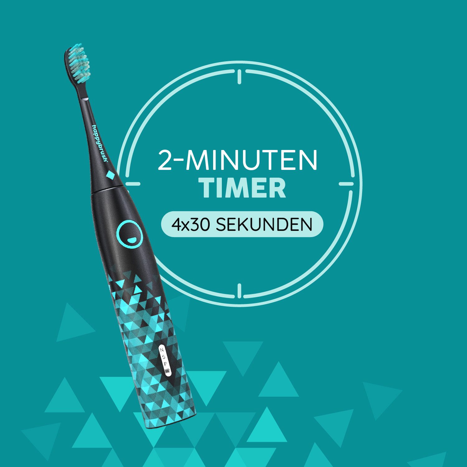 happybrush Schallzahnbürste Eco Vibe 3 Black/Mint – TESTSIEGER - 8 Wochen Power Akku, Aufsteckbürsten: 1 St., Eco Vibe 3, 2 Jahre Garantie – Bild 5 von 5