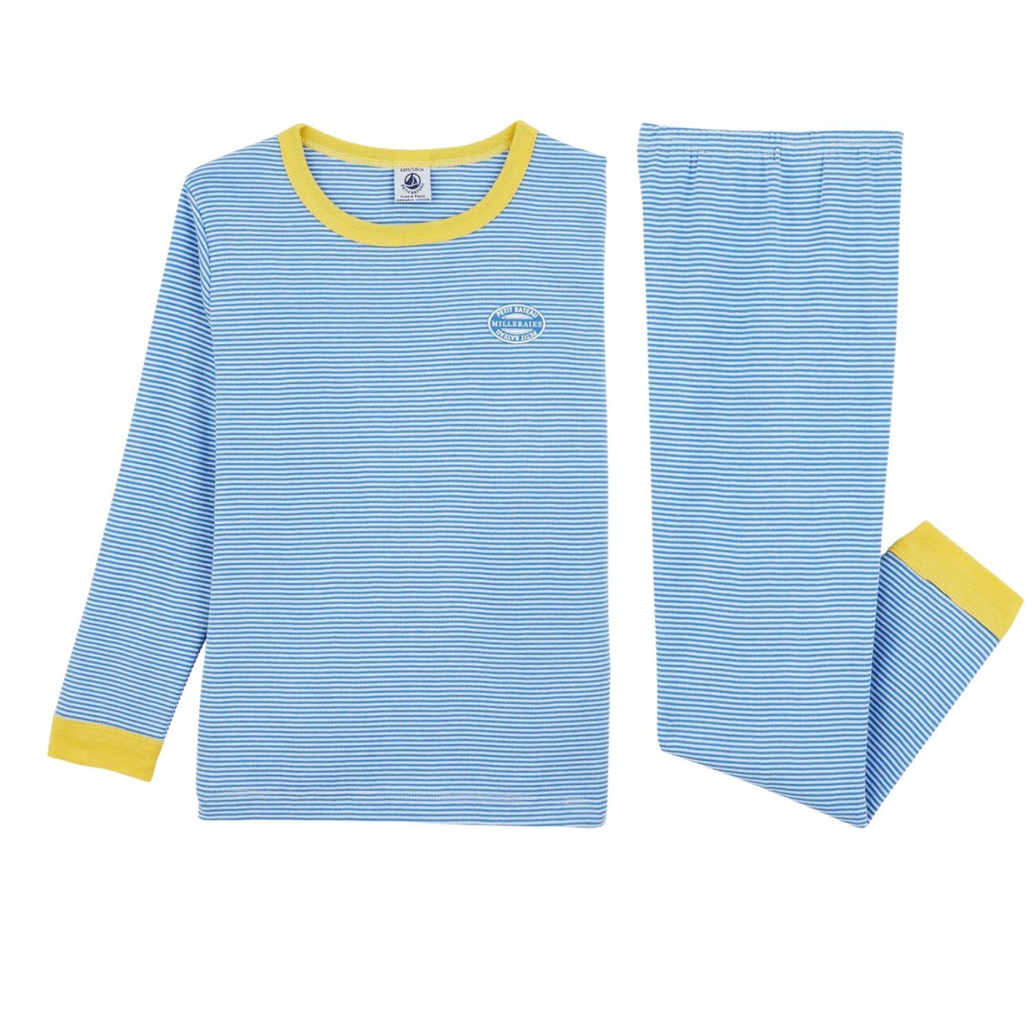 Pyjama weiß Bateau gestreift blau Schlafanzug Bateau Milleraies Schlafanzug Petit Petit