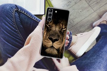 MuchoWow Handyhülle Löwe - Tiere - Schwarz - Porträt, Phone Case, Handyhülle Samsung Galaxy S21, Silikon, Schutzhülle