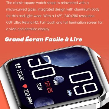 findtime Smartwatch (1,69 Zoll, Android, iOS), mit anpassbarem Komfort Design,Benachrichtigungsfunktion und Sportmodi