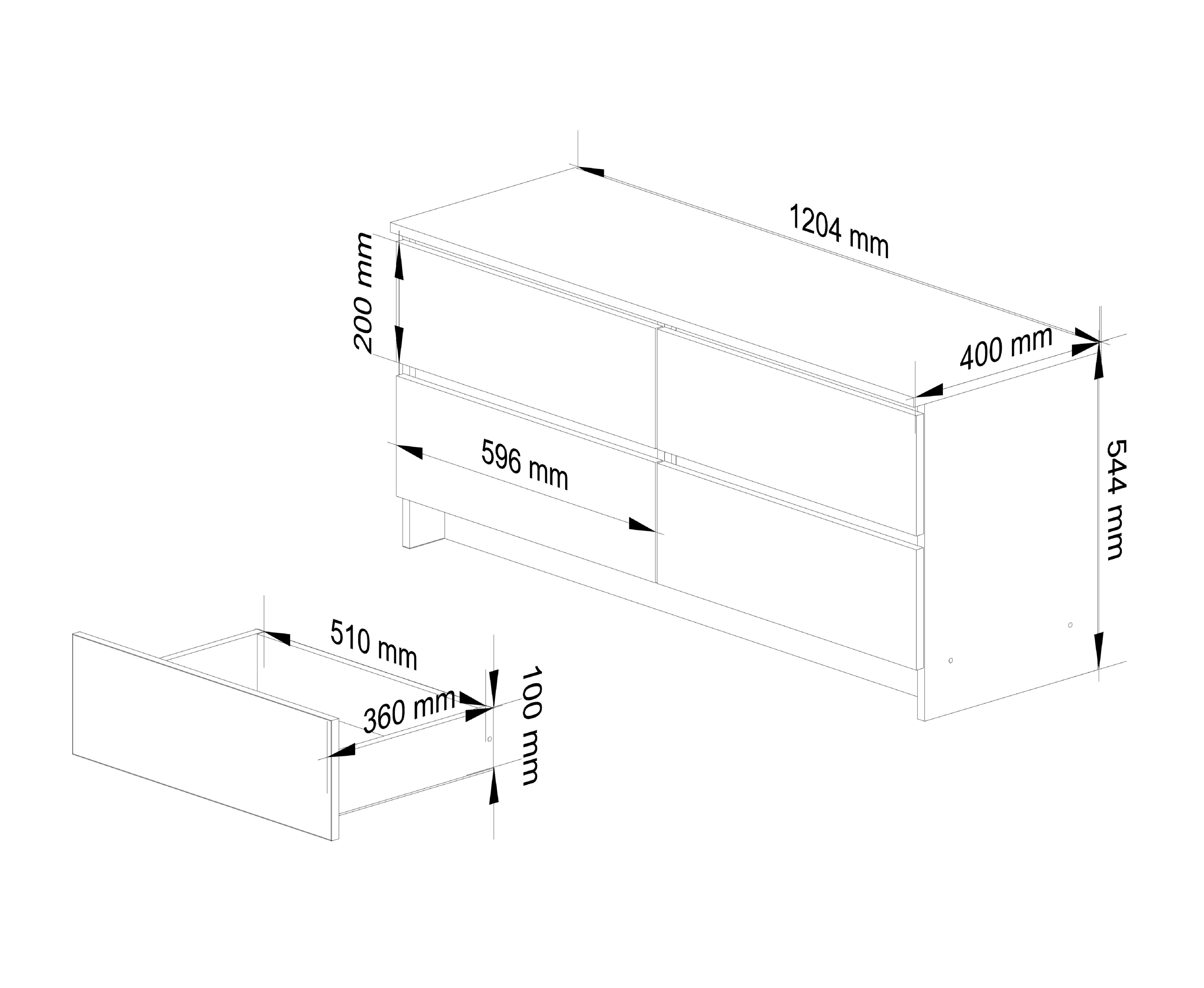 Raumhirsch Furniture Kommode mit 4 Schubladen 120 cm breit Schrank Wohnschrank Anrichte, (viele Farbvarianten - Maße: 120 x 55 x 40 cm) - Hochwertig & stabil – Bild 4 von 5