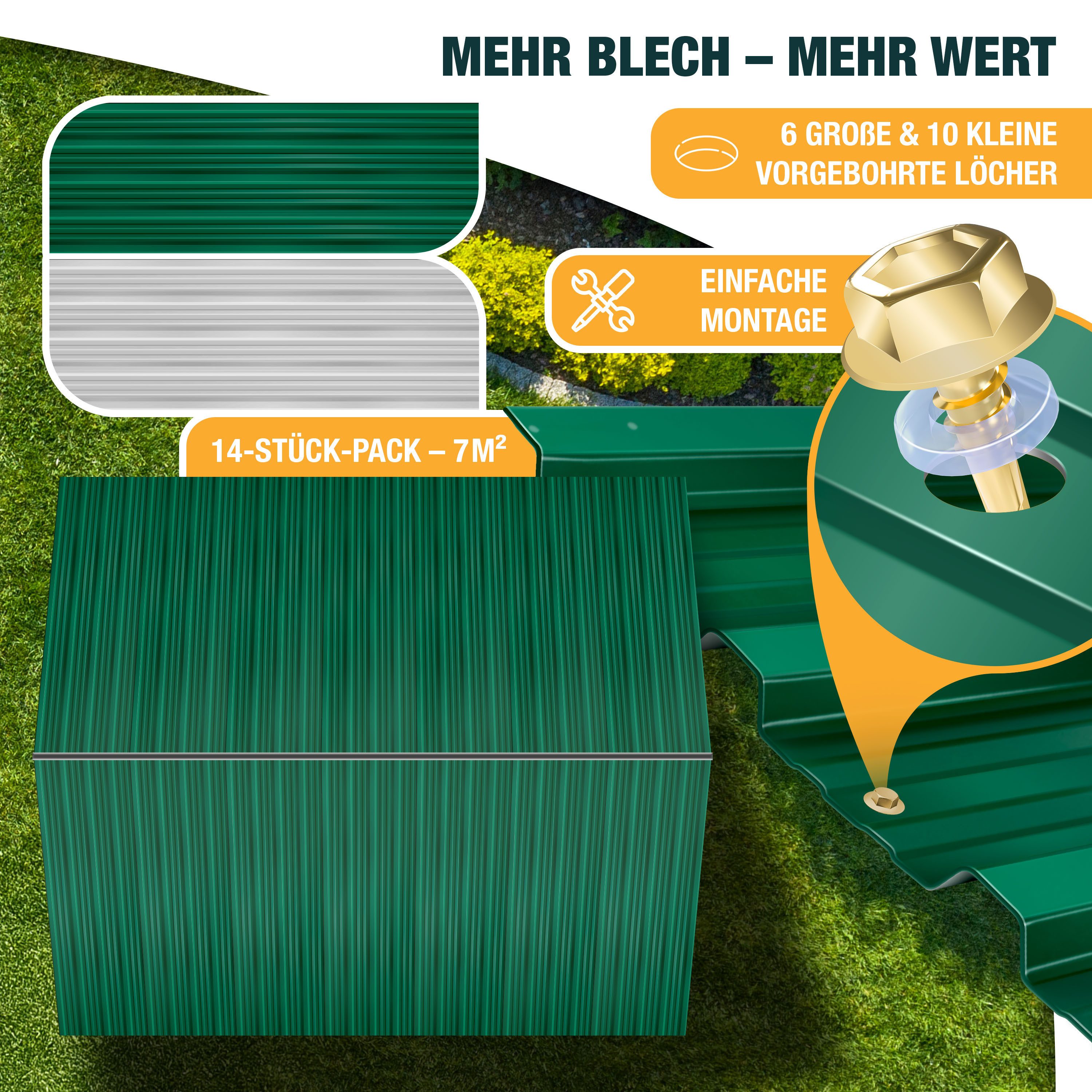 KESSER Trapezblech 14x Profilblech 110cm x 46cm = 7 m², Metall, (14er Set Dachbleche für Gerätehaus inklusive Montagehandschuhe) Dachplatten aus verzinktem Stahl 0,25mm