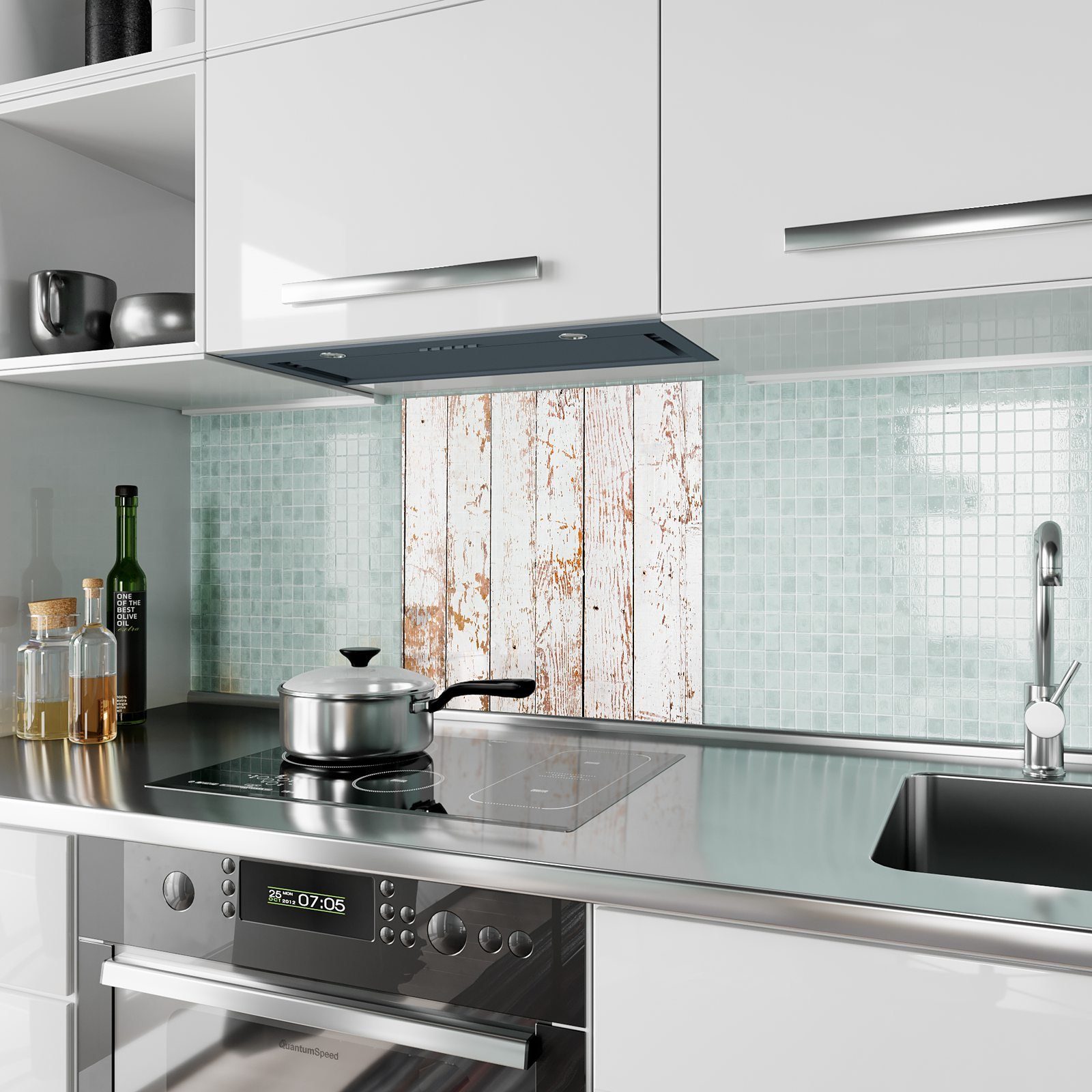Küchenrückwand Weisse Grunge mit Motiv Glas Primedeco Holz Küchenrückwand Spritzschutz Textur