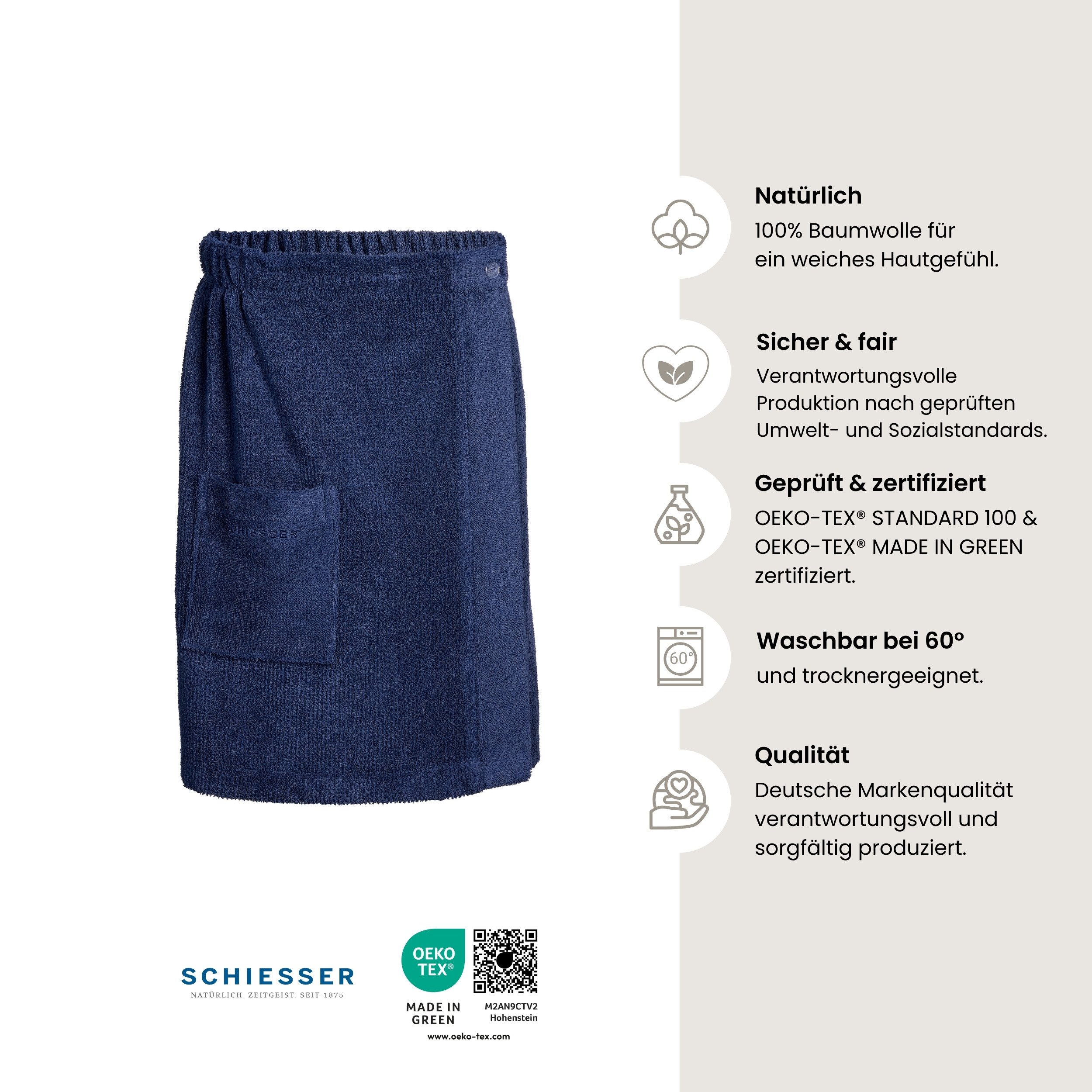Schiesser Sarong Saunakilt Turin für Herren in angesagter Reiskornoptik, Frottier, Knöpfe