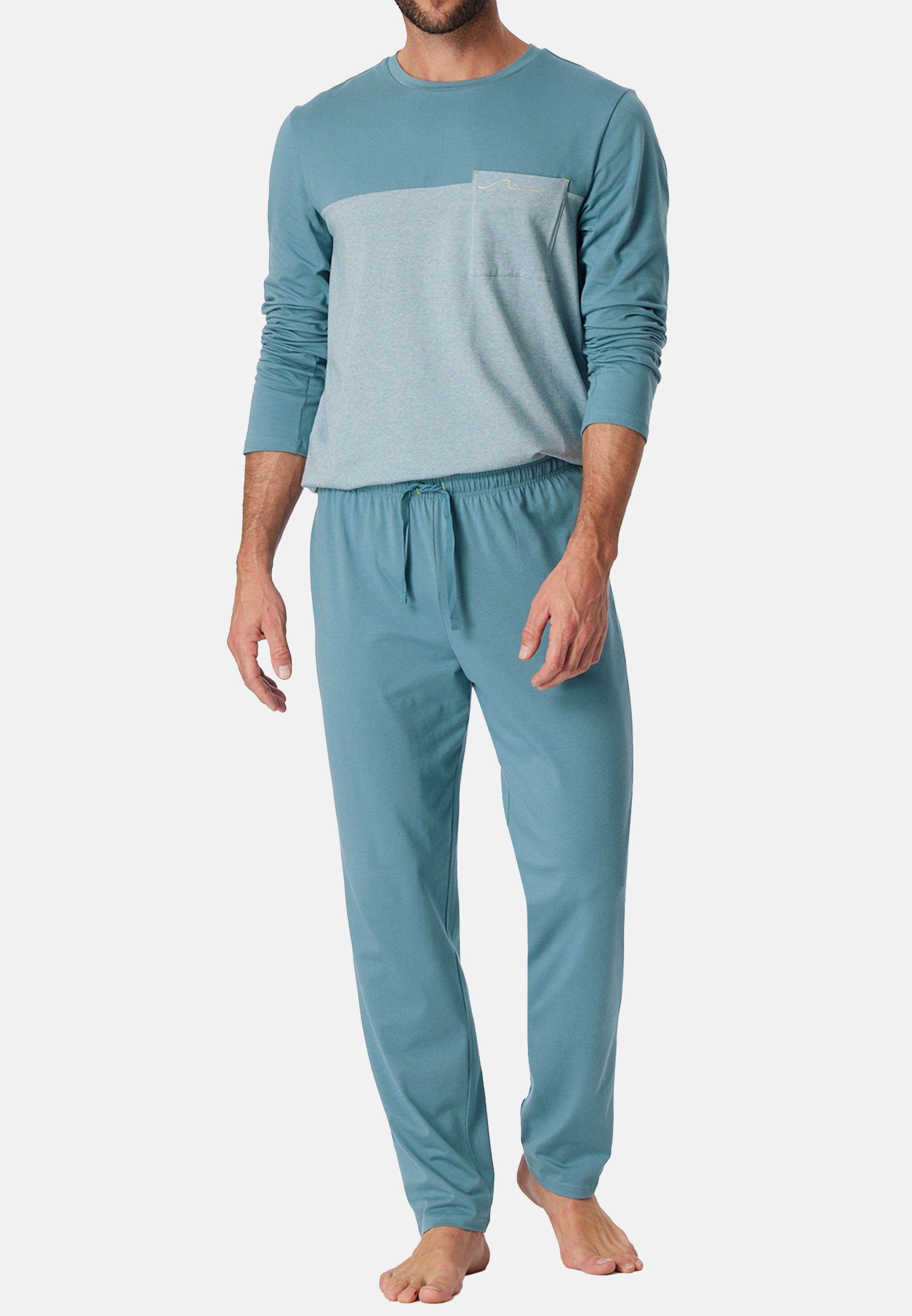 Schiesser Pyjama 95/5 Organic Cotton (Set, 2 tlg) Schlafanzug - Baumwolle -  Atmungsaktiv, Hose mit elastischem Bund mit tonaler Bindekordel