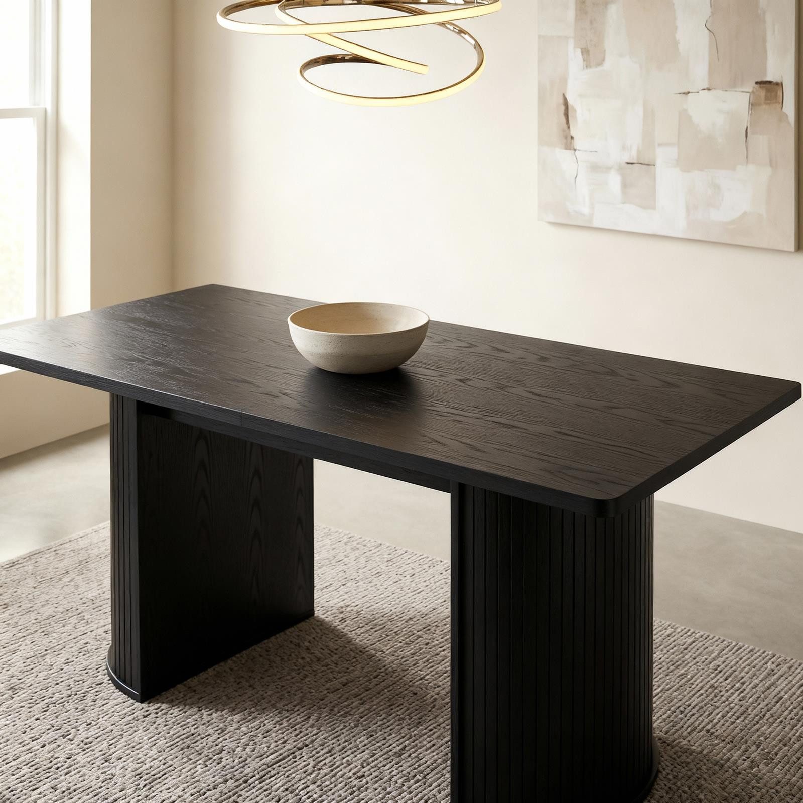 IDIMEX Esstisch GUARDA, Esszimmertisch 180x90 cm mit Designfuß in Lamellenoptik MDF Schwarz