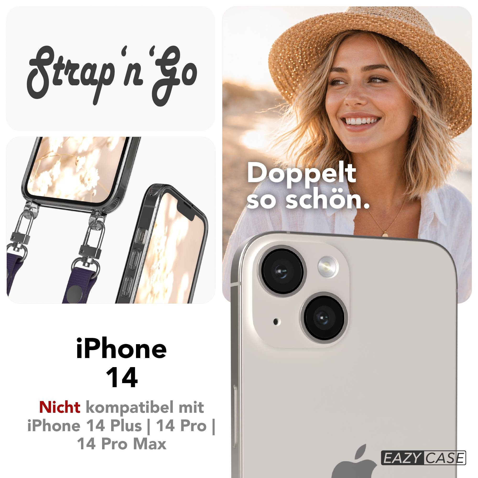 EAZY CASE Handykette für Apple iPhone 14 Handyhülle mit Handyband magnetisch, Verstellbares Handyband in Lila mit Magnetverschluss bis 1,90 m