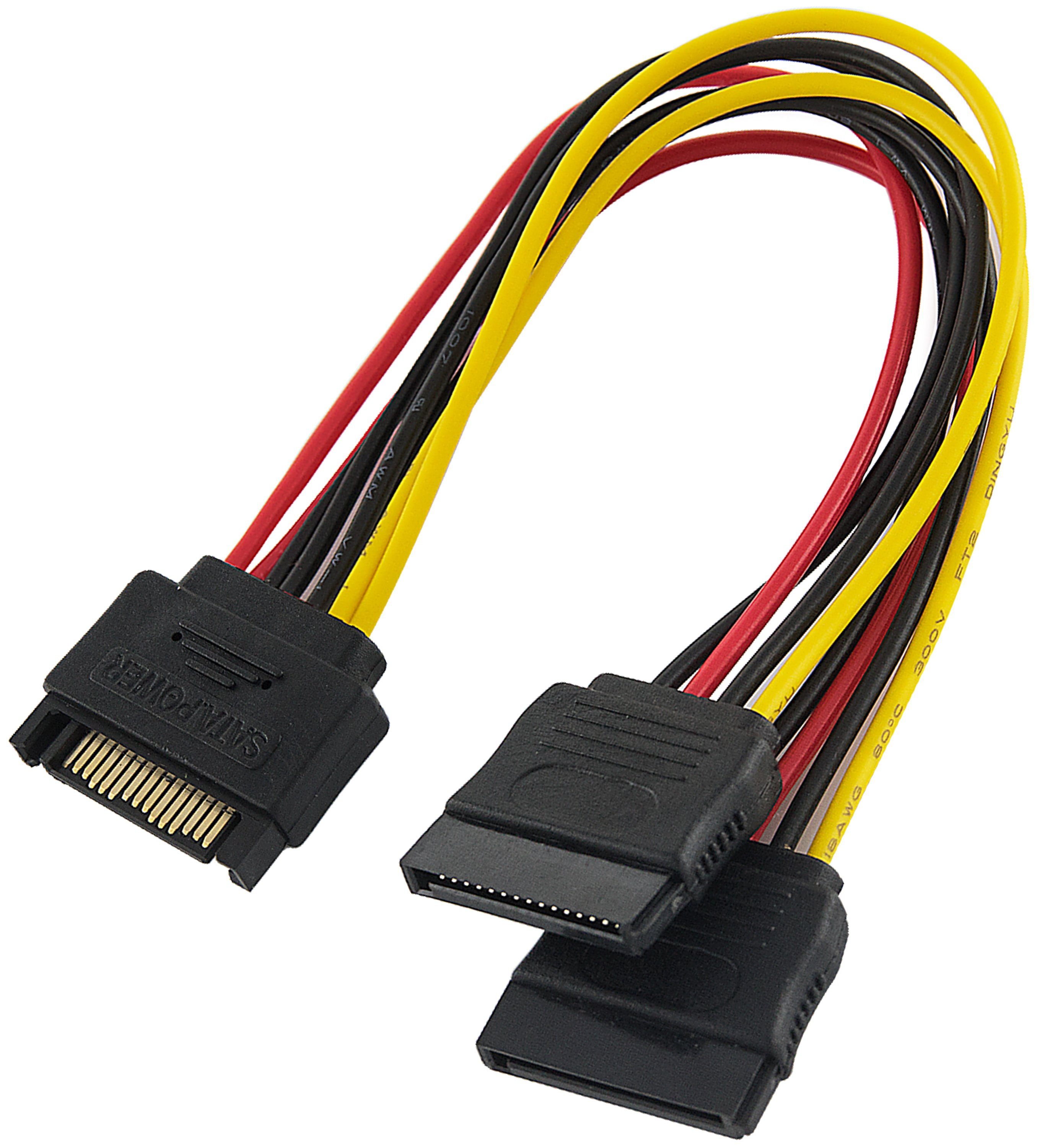Poppstar Adapter, 1x 15 cm Sata Y-Stromkabel (Sata 15-pol, 1x Stecker auf  2x Buchse), Adapter für Stromversorgung für SSD und HDD Festplatte und  Laufwerke (Y-Kabel Splitter)