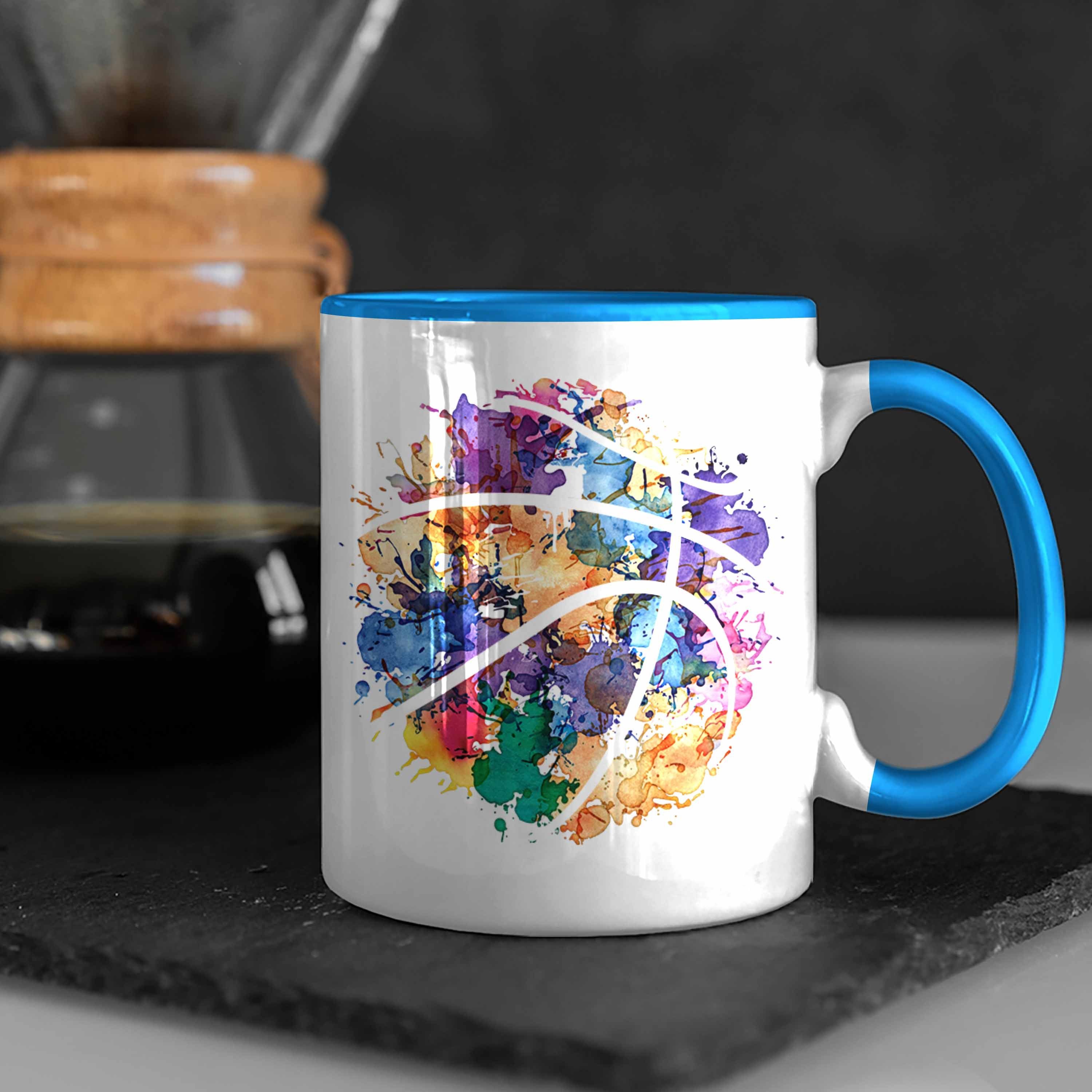 Trendation Tasse Basketball Tasse Basketballspieler Kaffee-Becher für Blau Geschenk Basketba