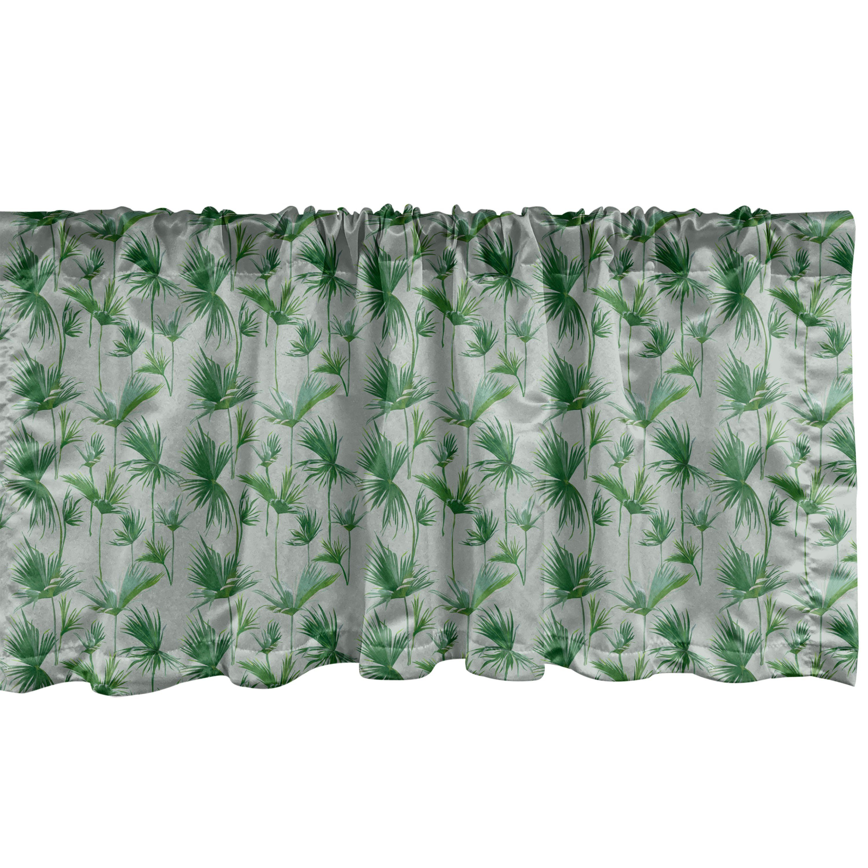 Scheibengardine Vorhang Volant für Küche Schlafzimmer Dekor mit Stangentasche, Abakuhaus, Microfaser, Exotisch Verstreute Palm-Blätter-Entwurf