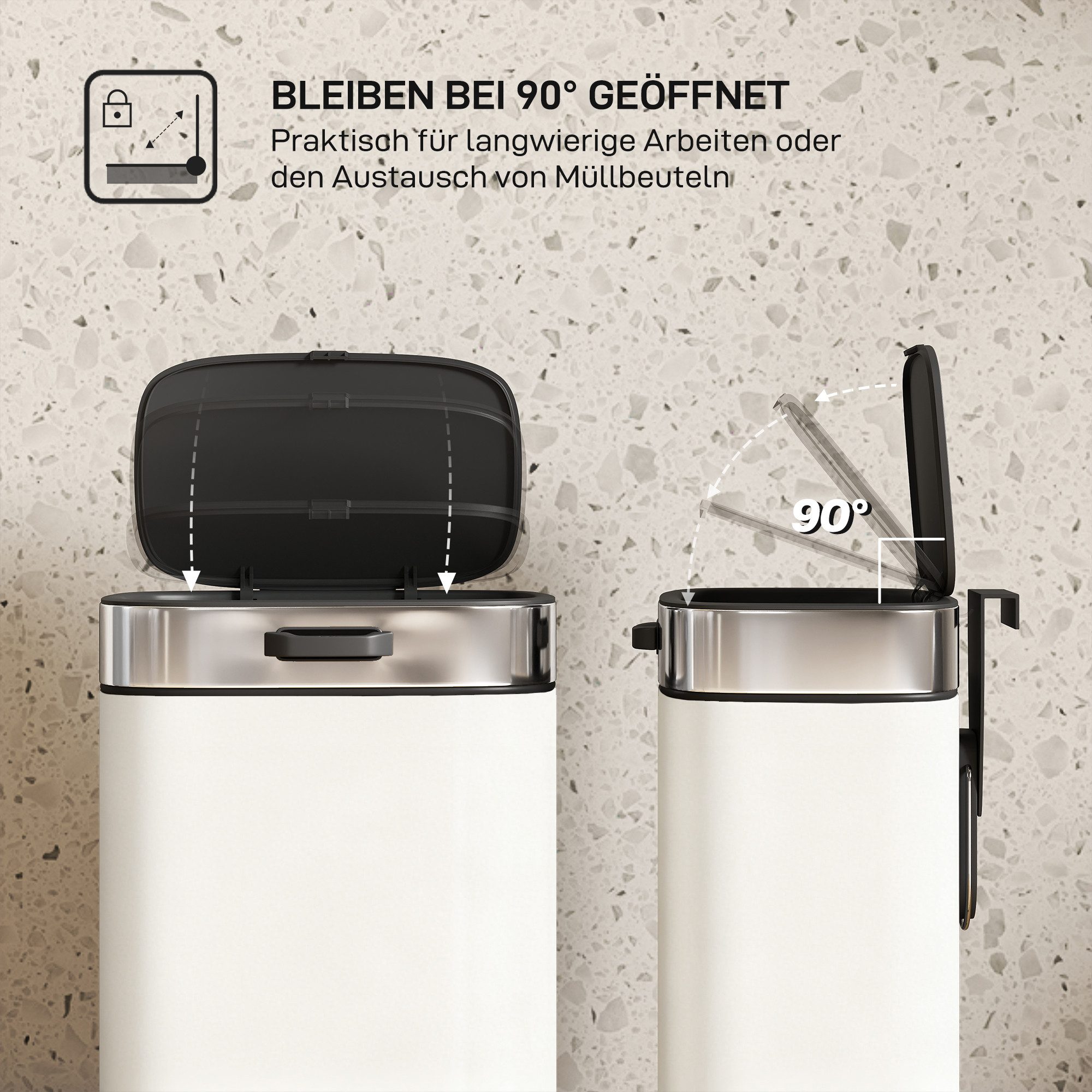 HOMCOM Mülltrennsystem Mülleimer Hängend mit Druck-Öffnen Feststelldeckel, Edelstahl, für Küchenschranktür, unter der Spüle, Schlafzimmer, Büro, Cremeweiß – Bild 5 von 5
