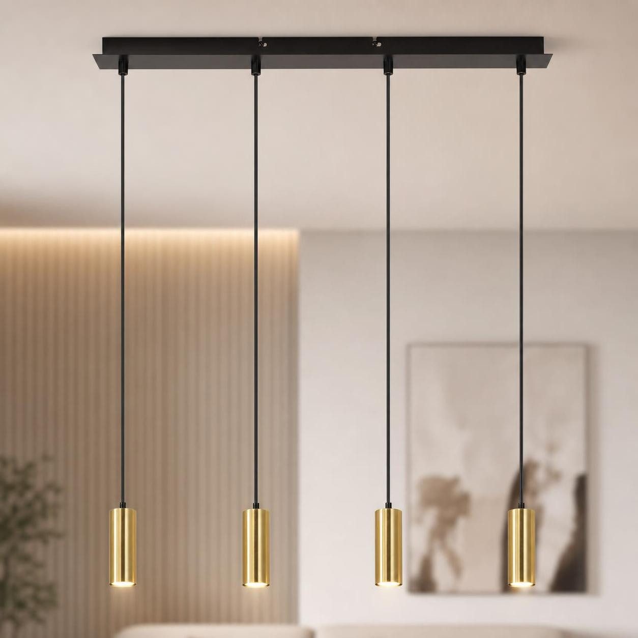 ZMH Pendelleuchte 4 Flammig Holz Esstisch Metall Matt GU10, ohne Leuchtmittel, Hängeleuchte Höhenverstellbar Modern Innen Lampe für Esstischlampe