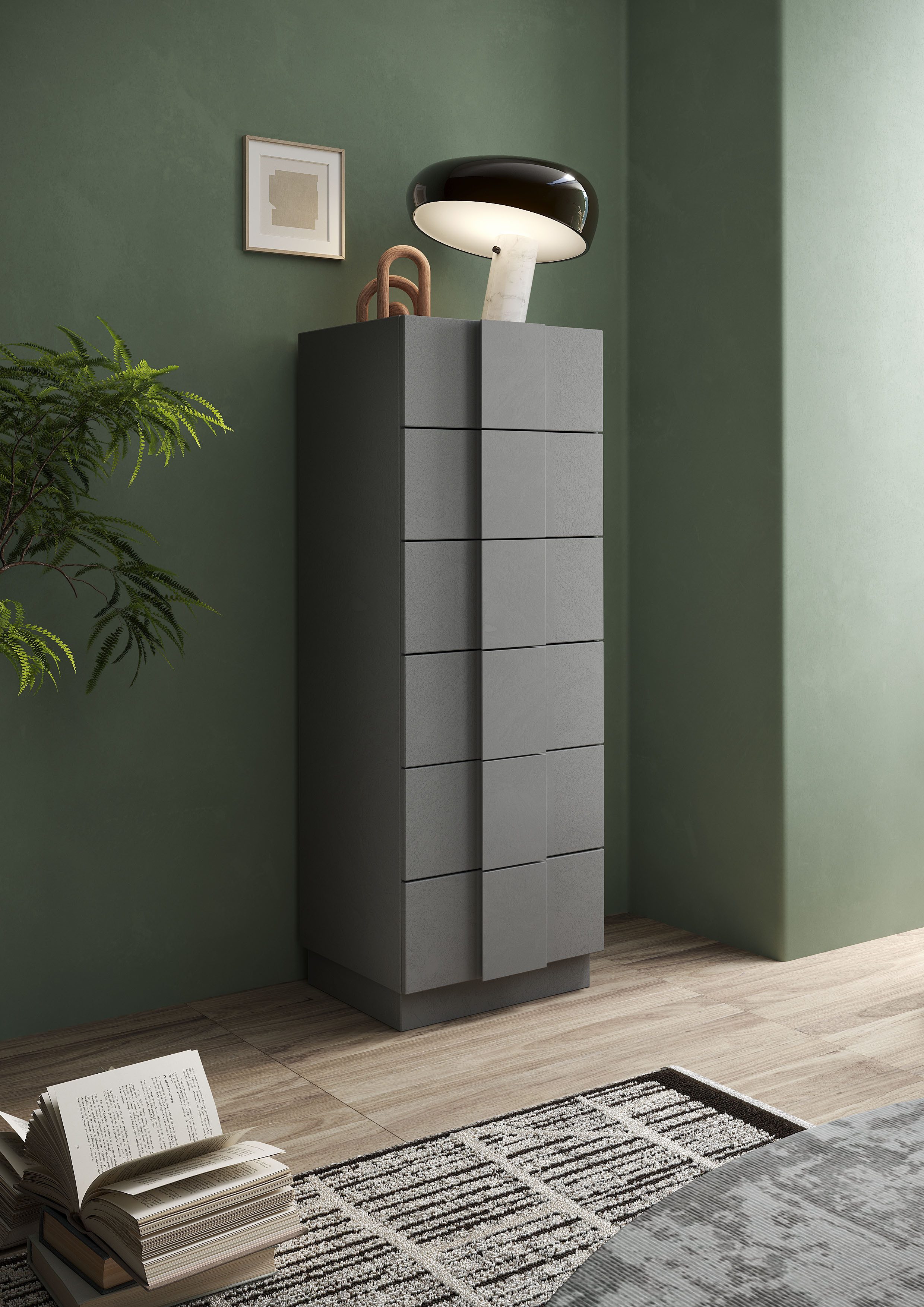 Home affaire Schubkastenkommode Jupiter, Kommode, Beistellkommode, Hochkommode, 6 Schubladen, B/T/H 50/138/42 cm, moderne Griffblende, trendiges Steingrau, kompakt