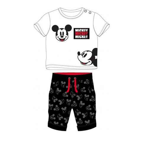 EplusM Shirt & Hose Baby Set Kurzarm- Shirt weiß mit schwarzer Hose, Mickey Mouse Motiv (Set, 2-tlg)