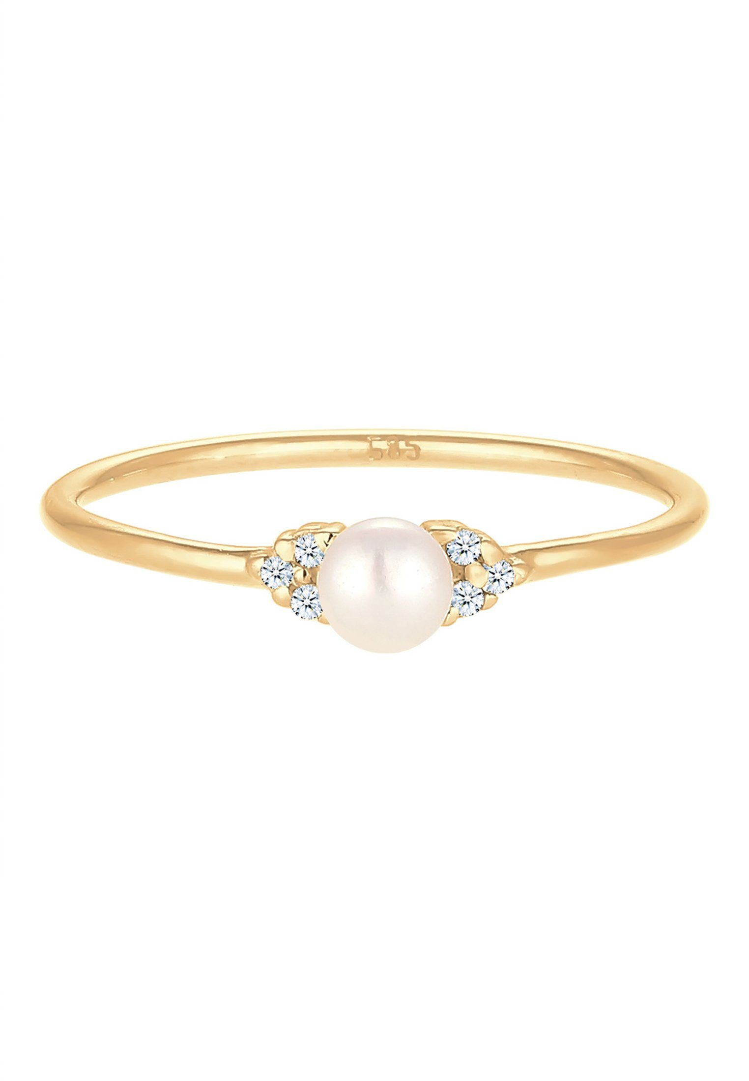 Elli DIAMONDS Verlobungsring Verlobung 585 Gelbgold Perle Diamant (0.03 ct)