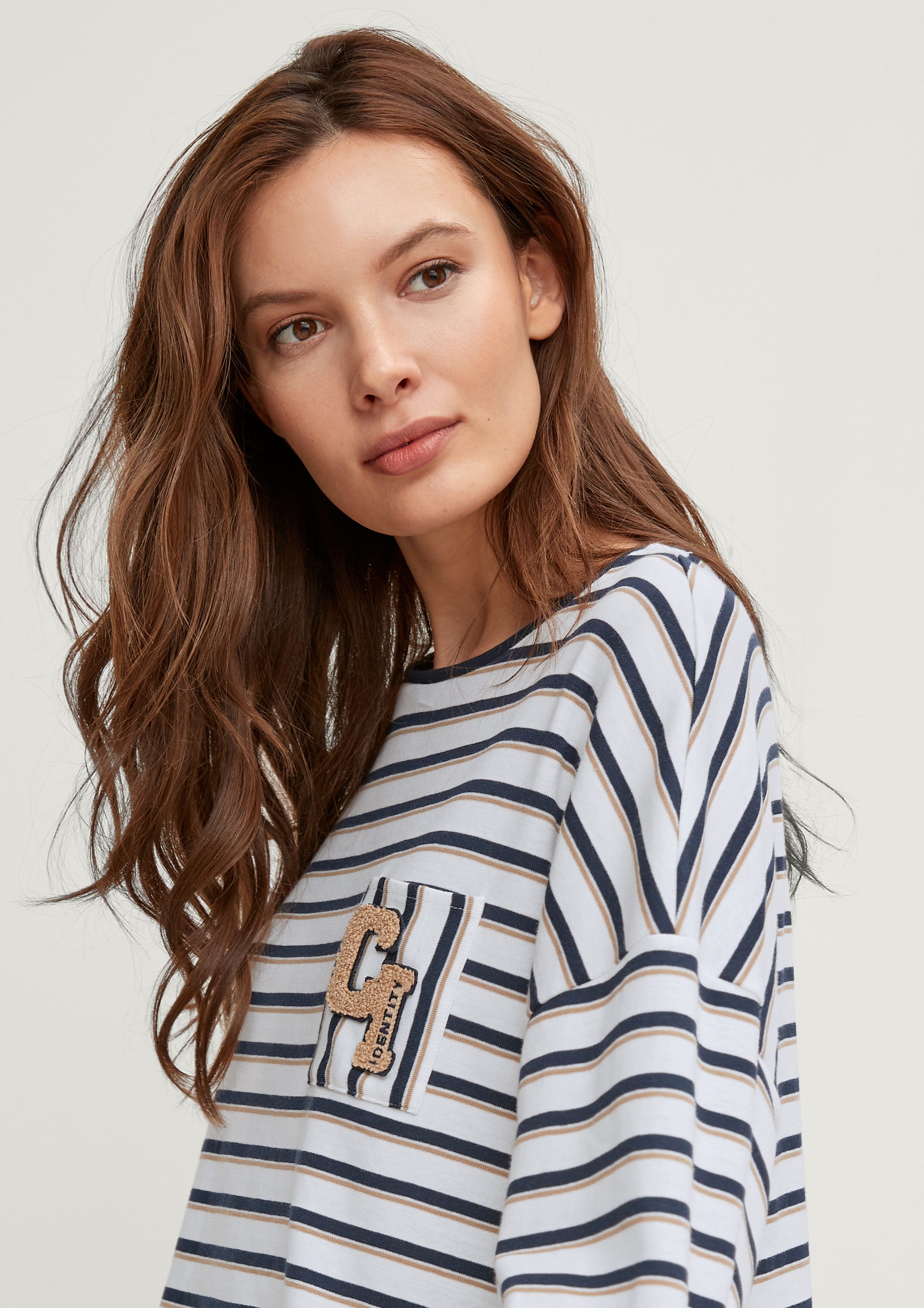 Langarmshirt identity Logo casual Langarmshirt comma Logomotiv white mit stripes