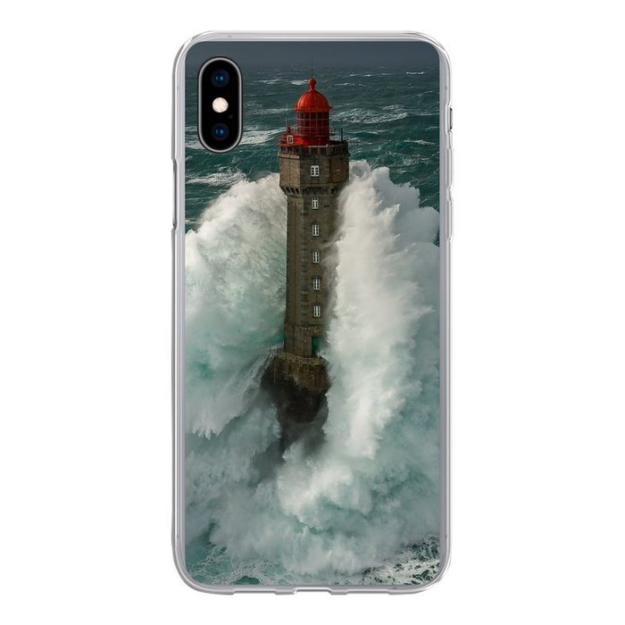 MuchoWow Handyhülle Der französische Leuchtturm von La Jument bei starkem Sturm Handyhülle Apple iPhone Xs Max Smartphone-Bumper Print Handy