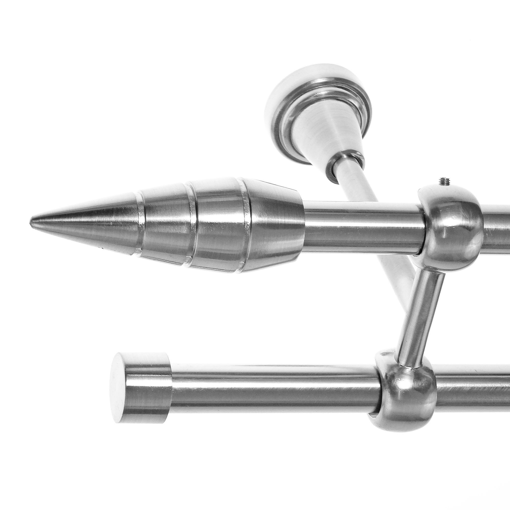 BASIT Gardinenstange Rohr Edelstahloptik 16 mm mit Deckenträgern 280 cm E18, Ø 16 mm, 2-läufig, verschraubt, Metall, D21 280 cm E18 Spitze