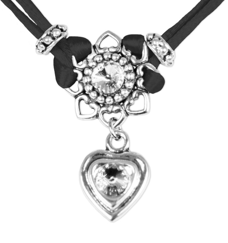 Kette mit Anhänger Chiara mit Herzblüte, Strassherz und Kristallen von Swarovski®