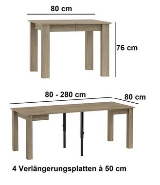 designimpex Esstisch Design Esstisch DA-444 ausziehbar Tisch Esszimmer 80 bis 280 cm