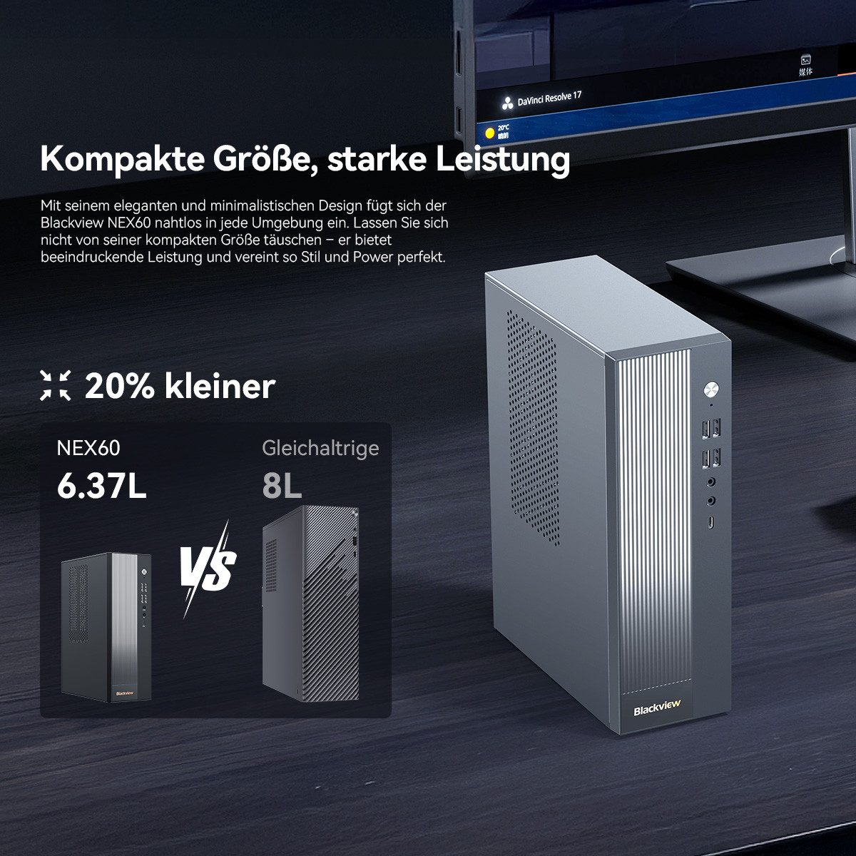 blackview 2026 Mini Desktop PC NEX60 Intel Core 5 16GB RAM 512GB SSD Mini-PC (Intel Intel Core 5, Intel UHD Graphics, 16 GB RAM, 512 GB SSD, Windows 11 Pro, 4K UHD/WiFi 6 gaming PC, Kompakt, Extrem leise)
