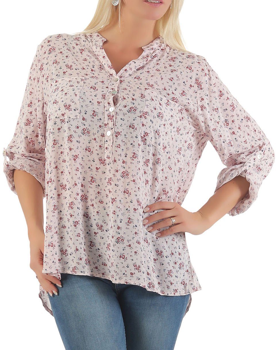 malito more than fashion Klassische Bluse Bluse 6709 (1-tlg) Tunika im Vintage Look mit Blumen Print Einheitsgröße rosa