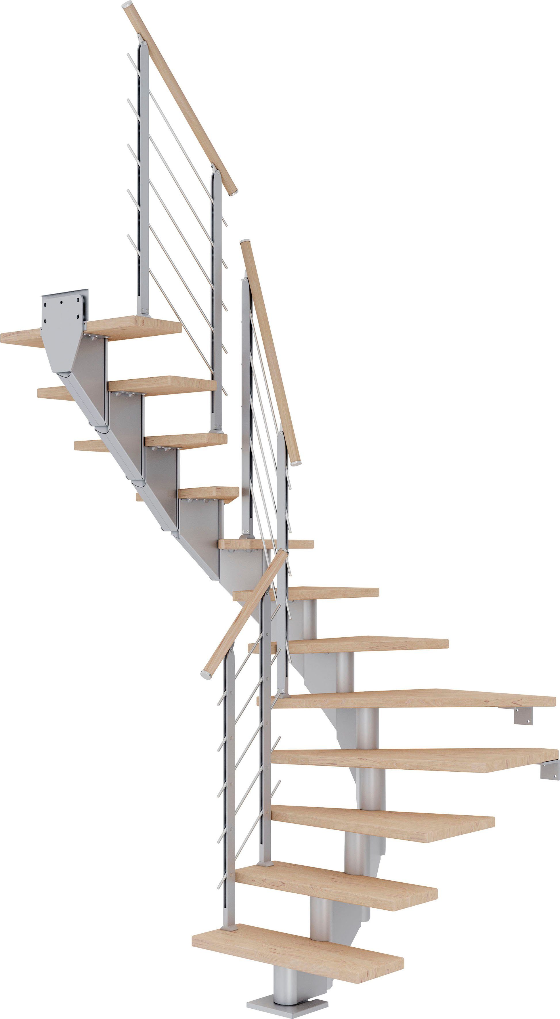 Dolle Mittelholmtreppe Hamburg, für Geschosshöhen bis 322 cm, Stufen offen, Eiche weiß/Metall