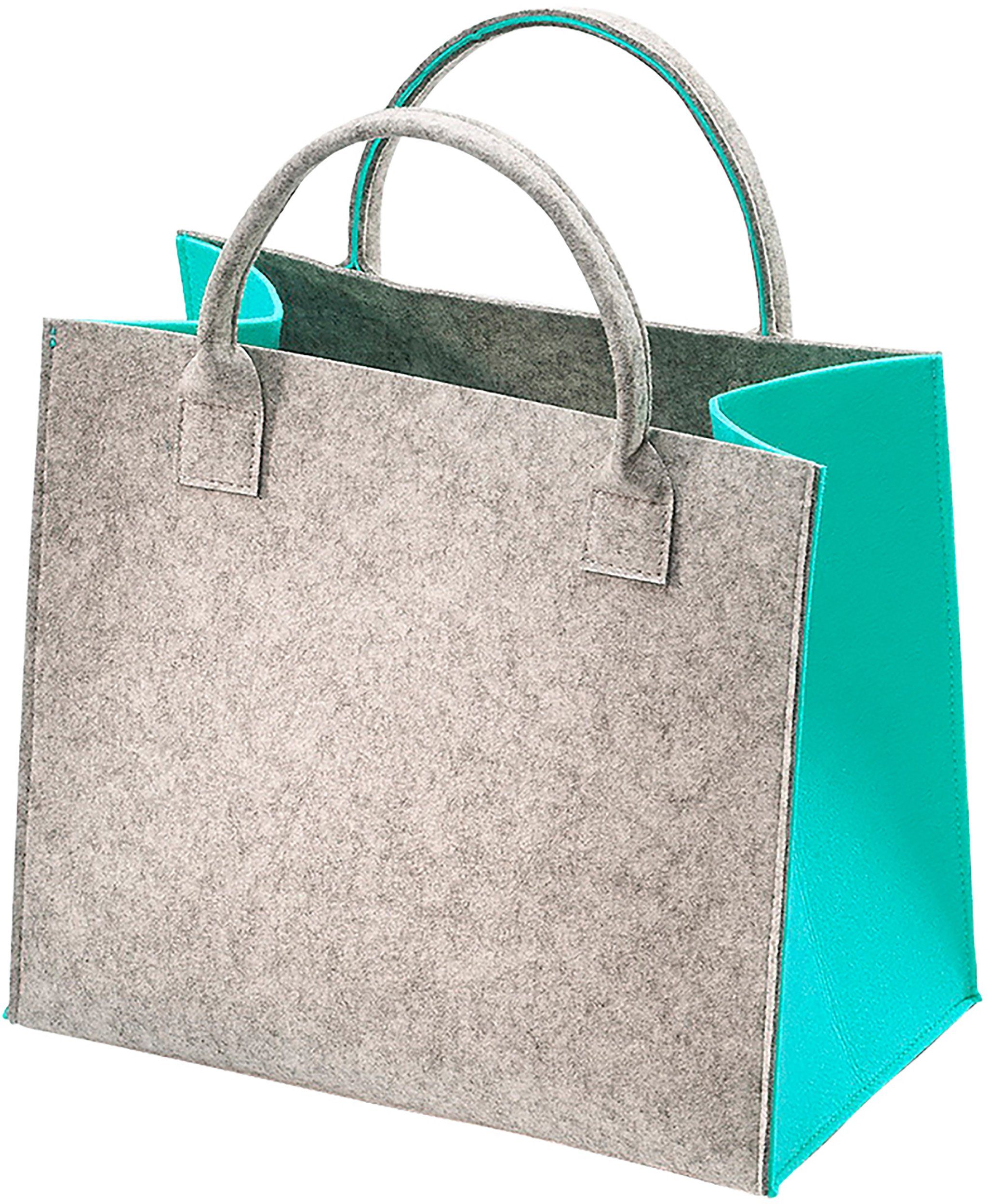 Einkaufsshopper Filztasche hellgrau mit türkisen Seiten 35x20x30cm