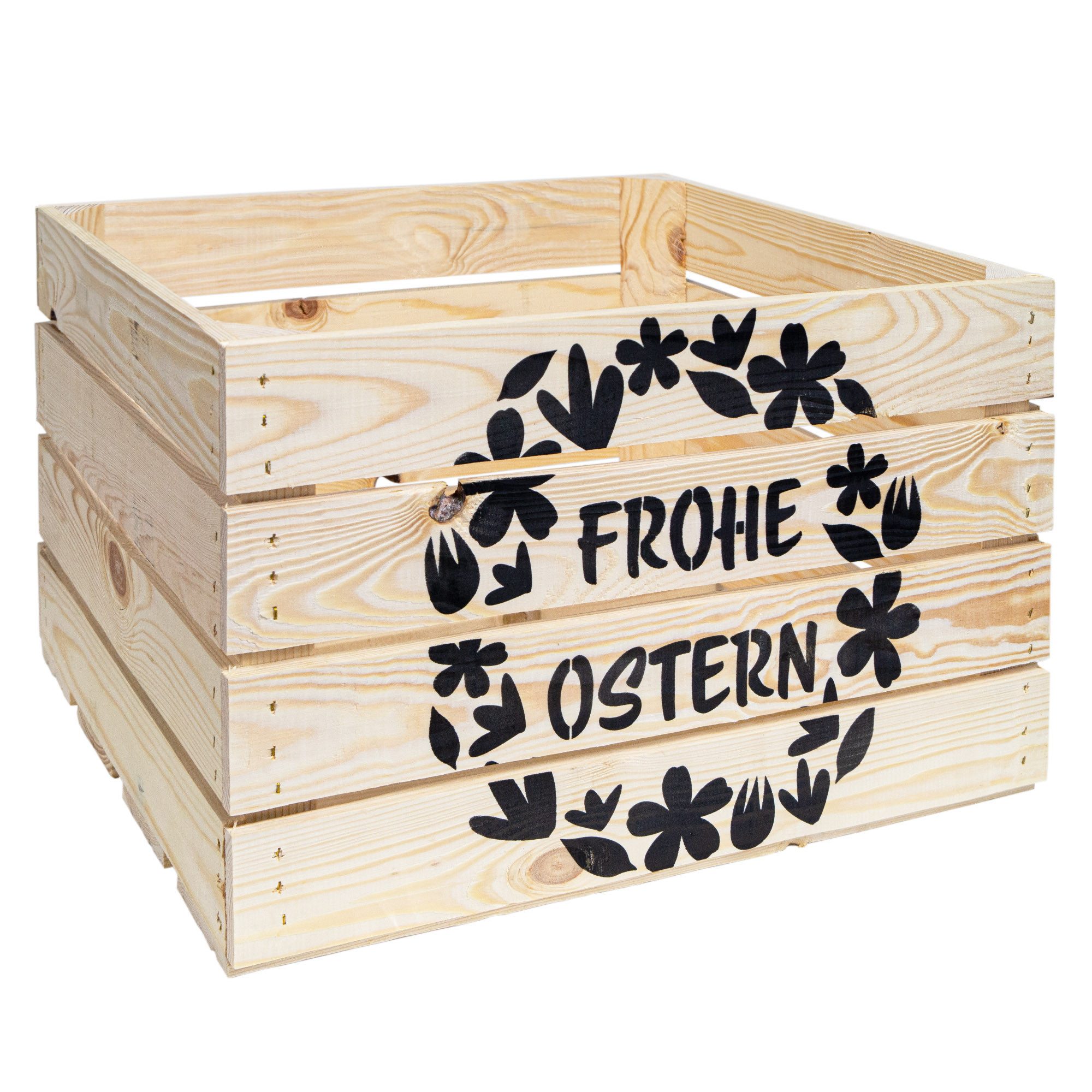 Kistenkolli Altes Land Allzweckkiste Holzkiste Ostermotiv Frohe Ostern 50x40x30 cm Natur Neu