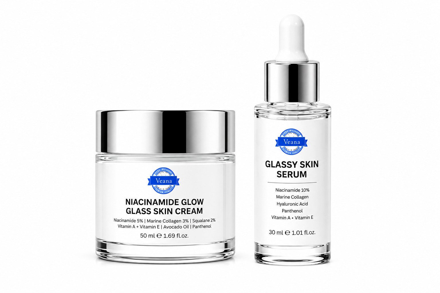 Veana Kosmetik-Set Veana Niacinamide Glow Glass Skin Serum & Cream (50ml+30ml)