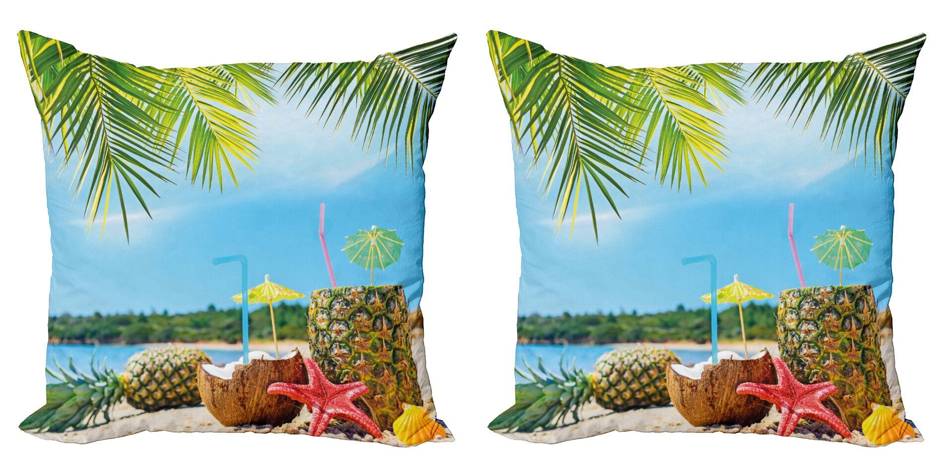 Kissenbezüge Modern Accent Doppelseitiger Digitaldruck, Abakuhaus (2 Stück), Strand Coconut Ananas Sommer
