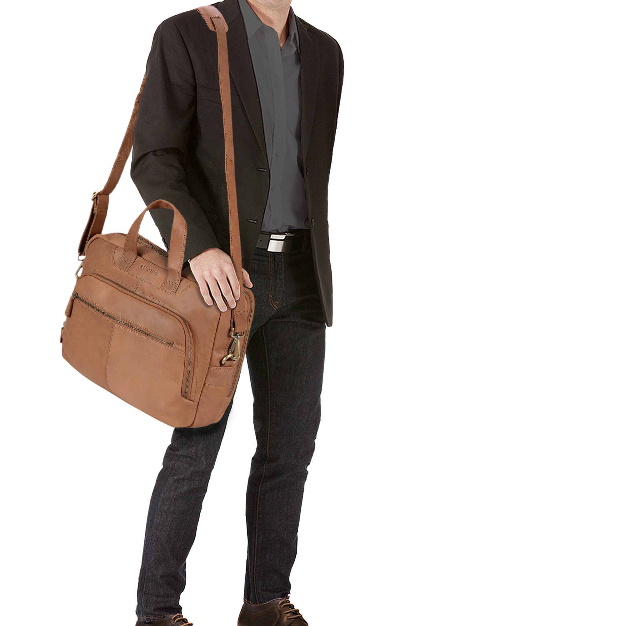 STILORD Laptoptasche "Alan" Umhängetasche Leder groß
