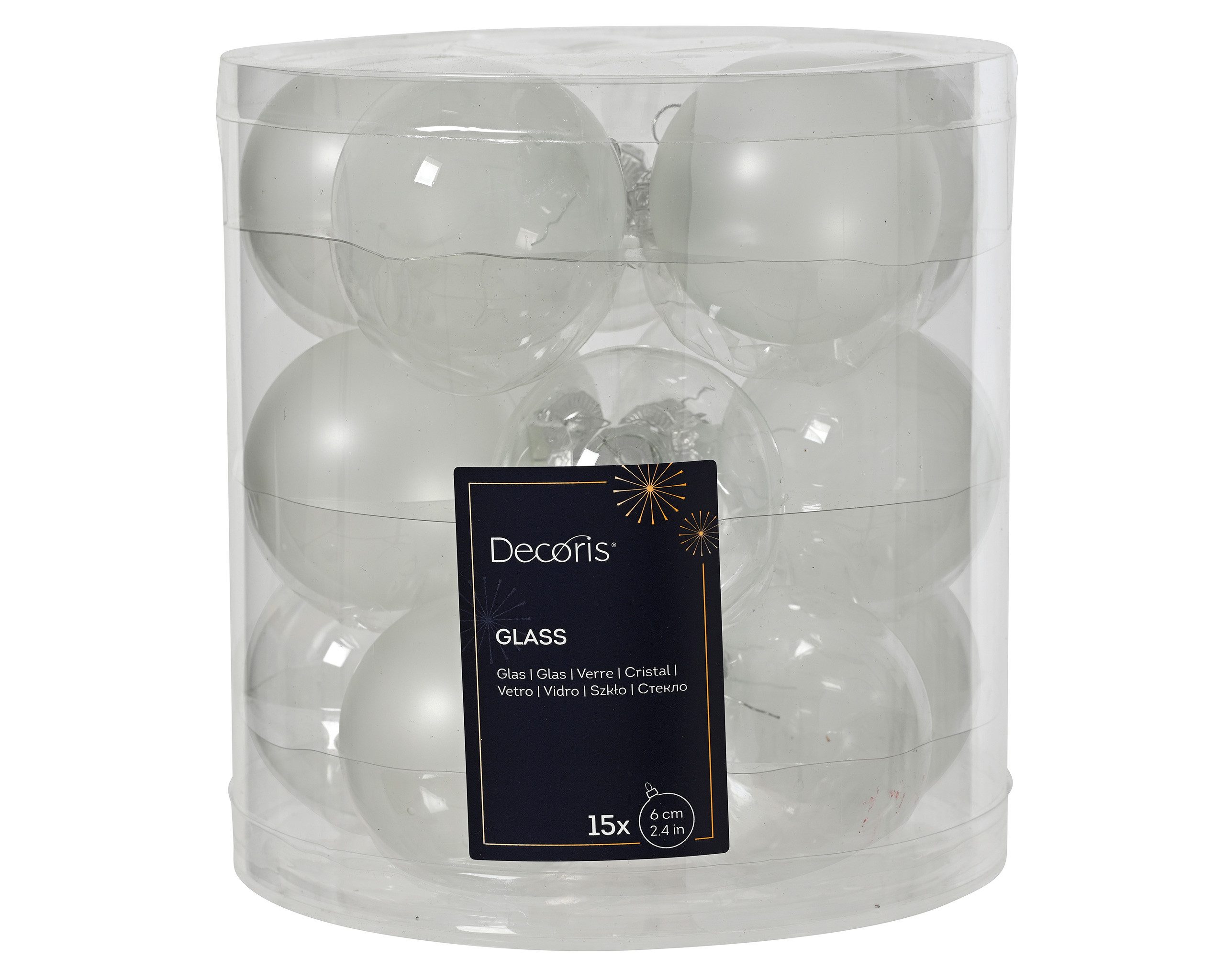 Kaemingk Weihnachtsbaumkugel, Weihnachtskugeln Glas 6cm 15 Stück - Weiß Mix transparent