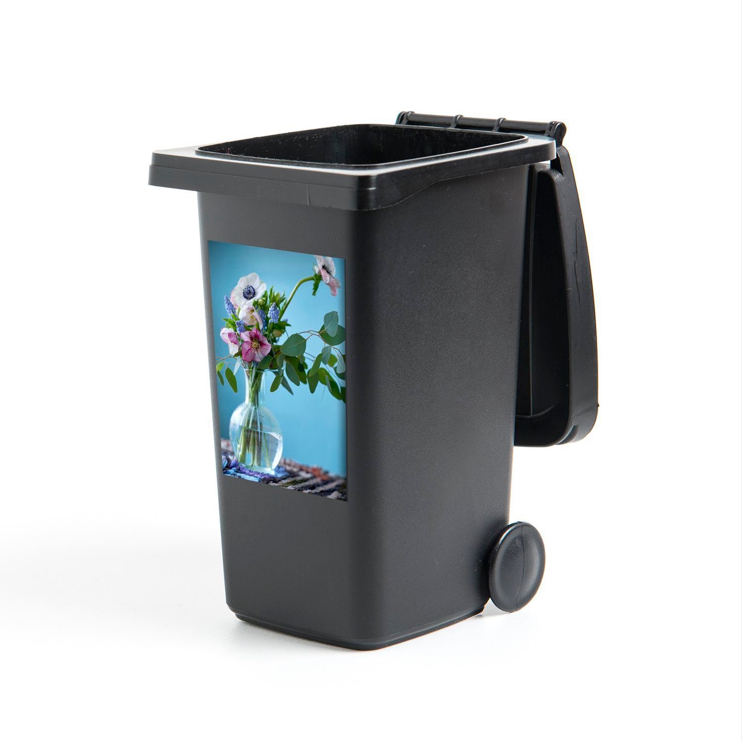 Mülleimer-aufkleber, Abfalbehälter St), (1 - MuchoWow Blumen Blumenstrauß Sticker, Wandsticker - Mülltonne, Container, Vase