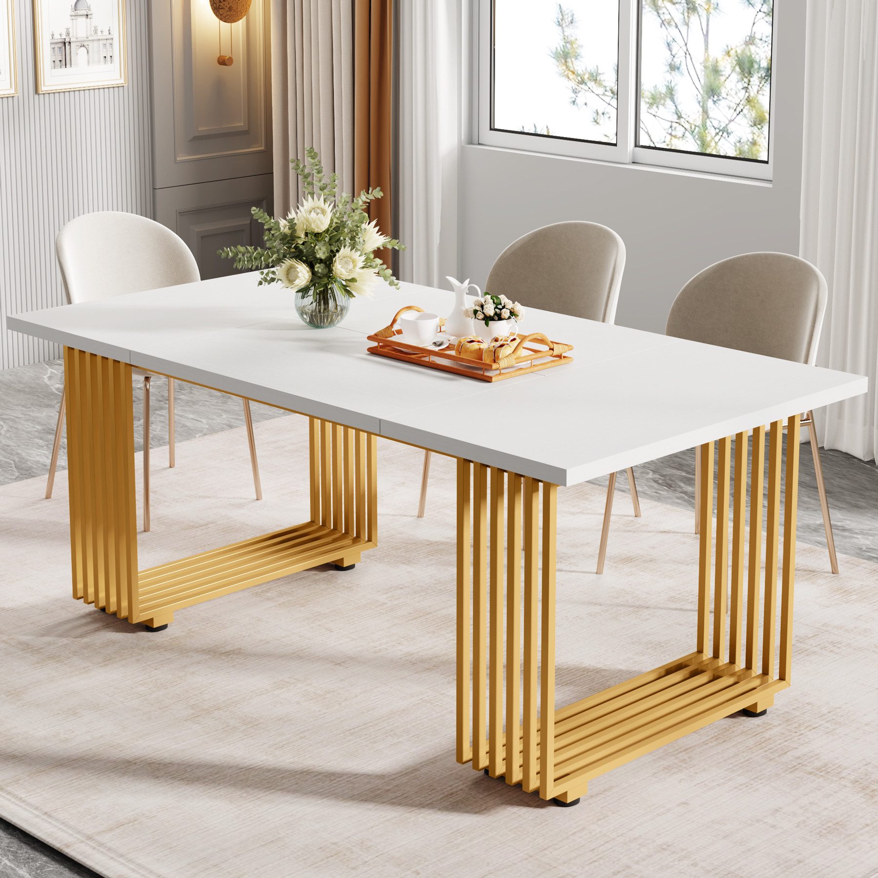 Tribesigns Esstisch 180 x 80cm Esszimmertisch mit Gold Metallbeinen, Esszim günstig online kaufen