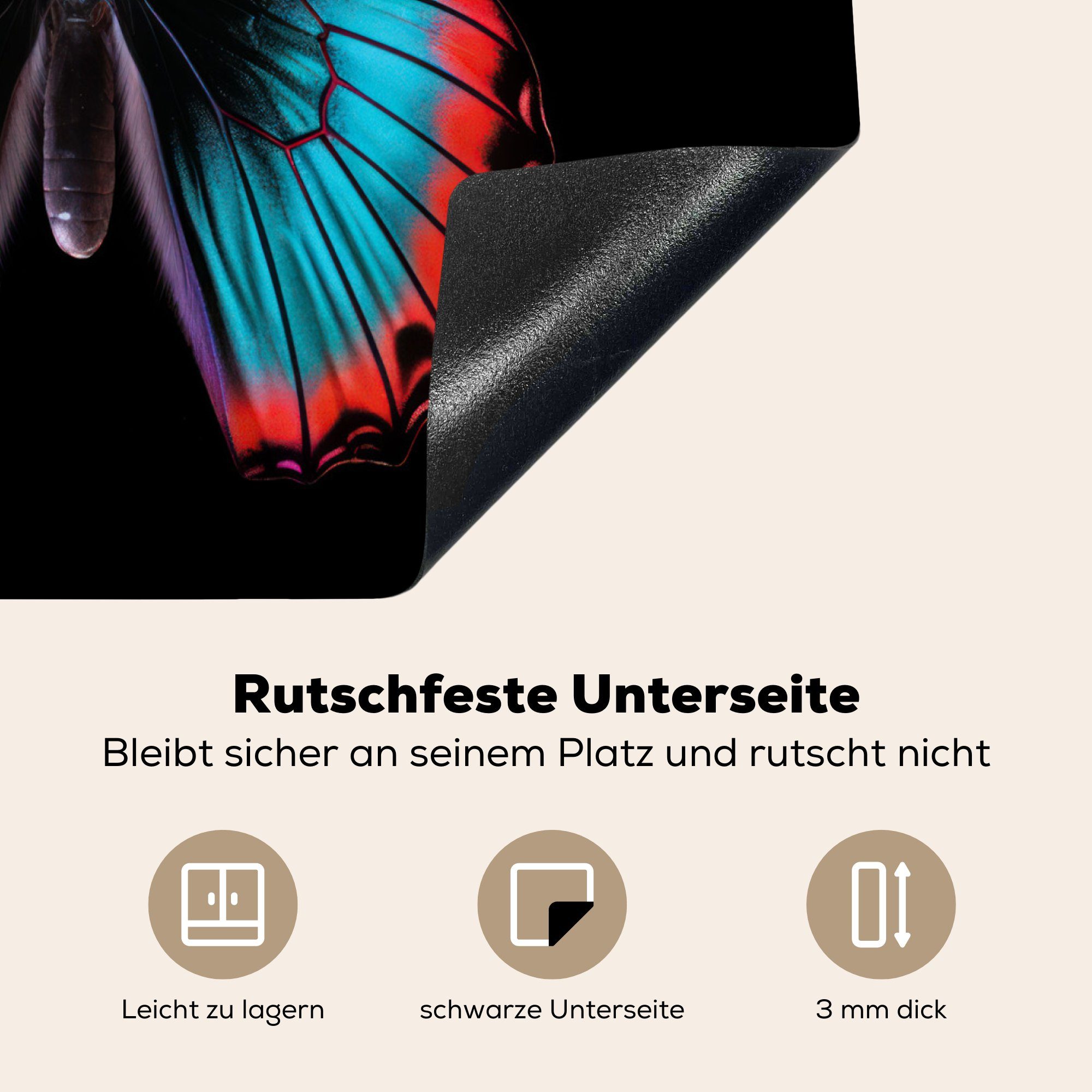 MuchoWow Herdblende-/Abdeckplatte Schmetterling - Mobile Ceranfeldabdeckung Arbeitsfläche Vinyl, - Tier tlg), - (1 60x52 cm, Schwarz, Farben nutzbar
